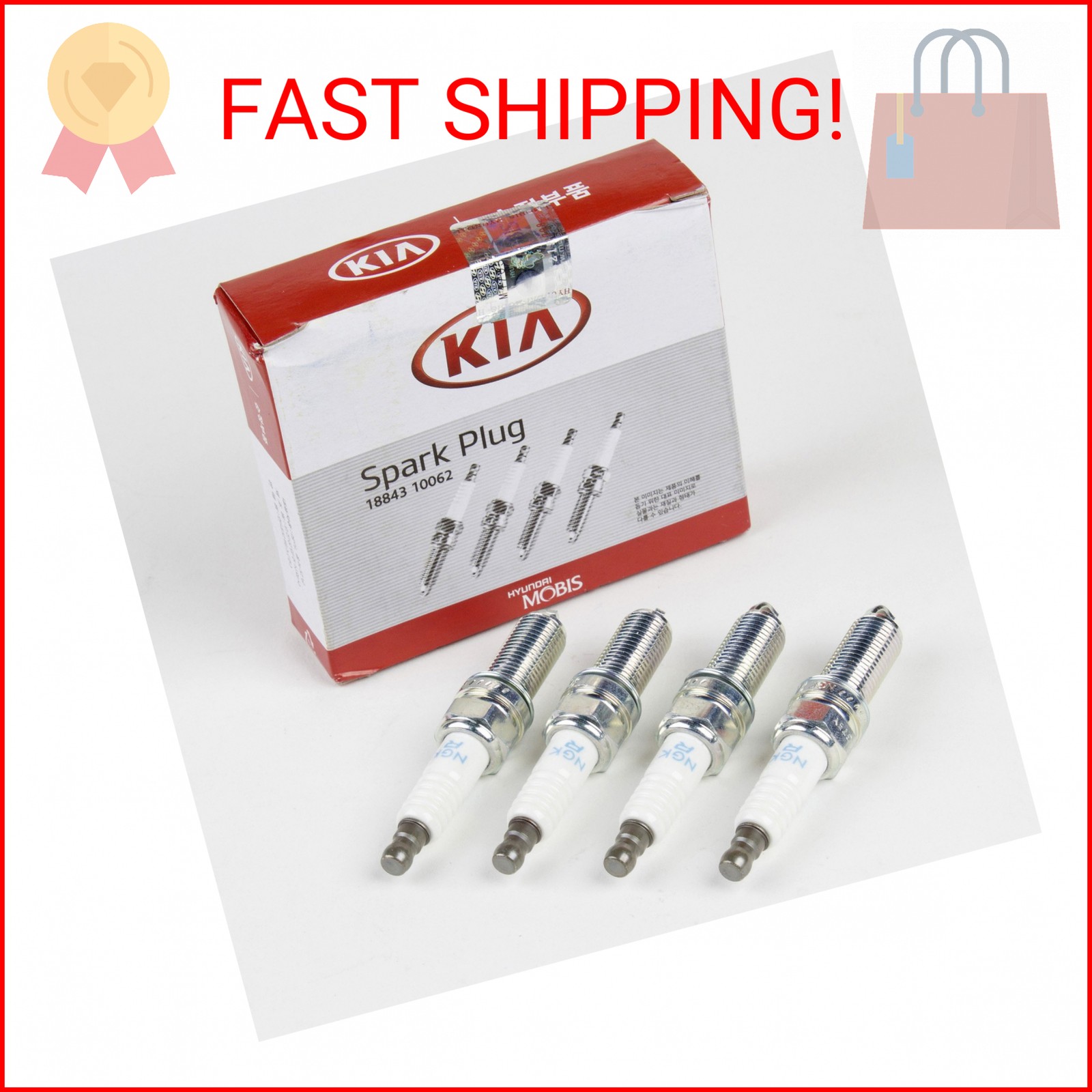 Genuine OEM Kia (Hyundai) NGK Spark Plugs (Pack of 4) 18843-10062