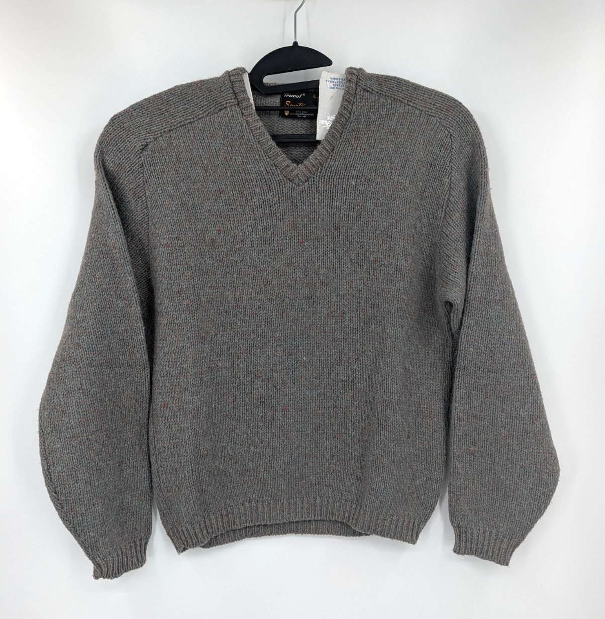Truval Sportswear Vintage V-Neck Gray Wool blend Knit Sweater Mens Large 50s 60s