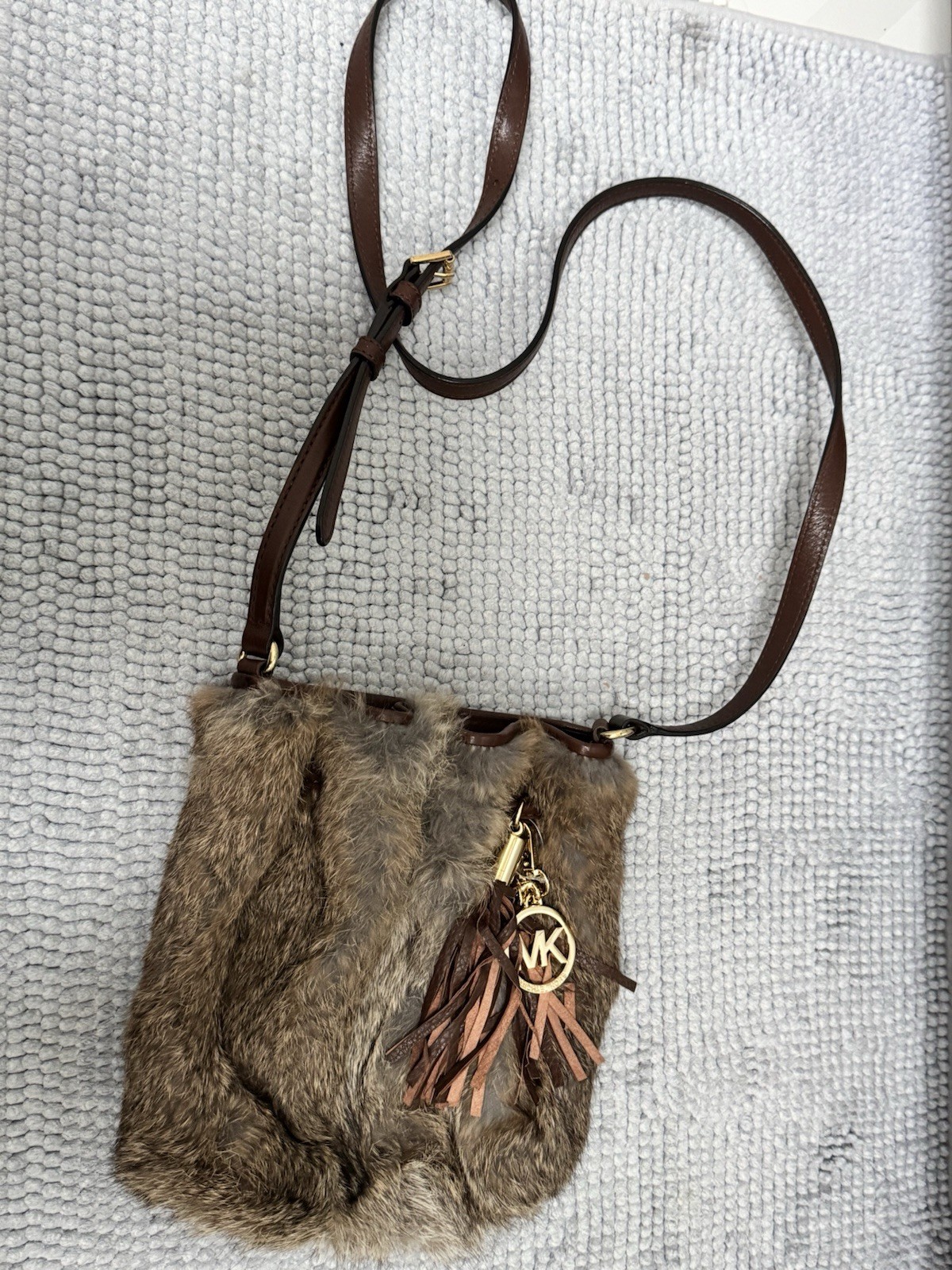 Michael Kors Small Brown Crossbody rabbit fur Strap Tassel Michael Kors Small Brown Crossbody rabbit fur Strap Tassel