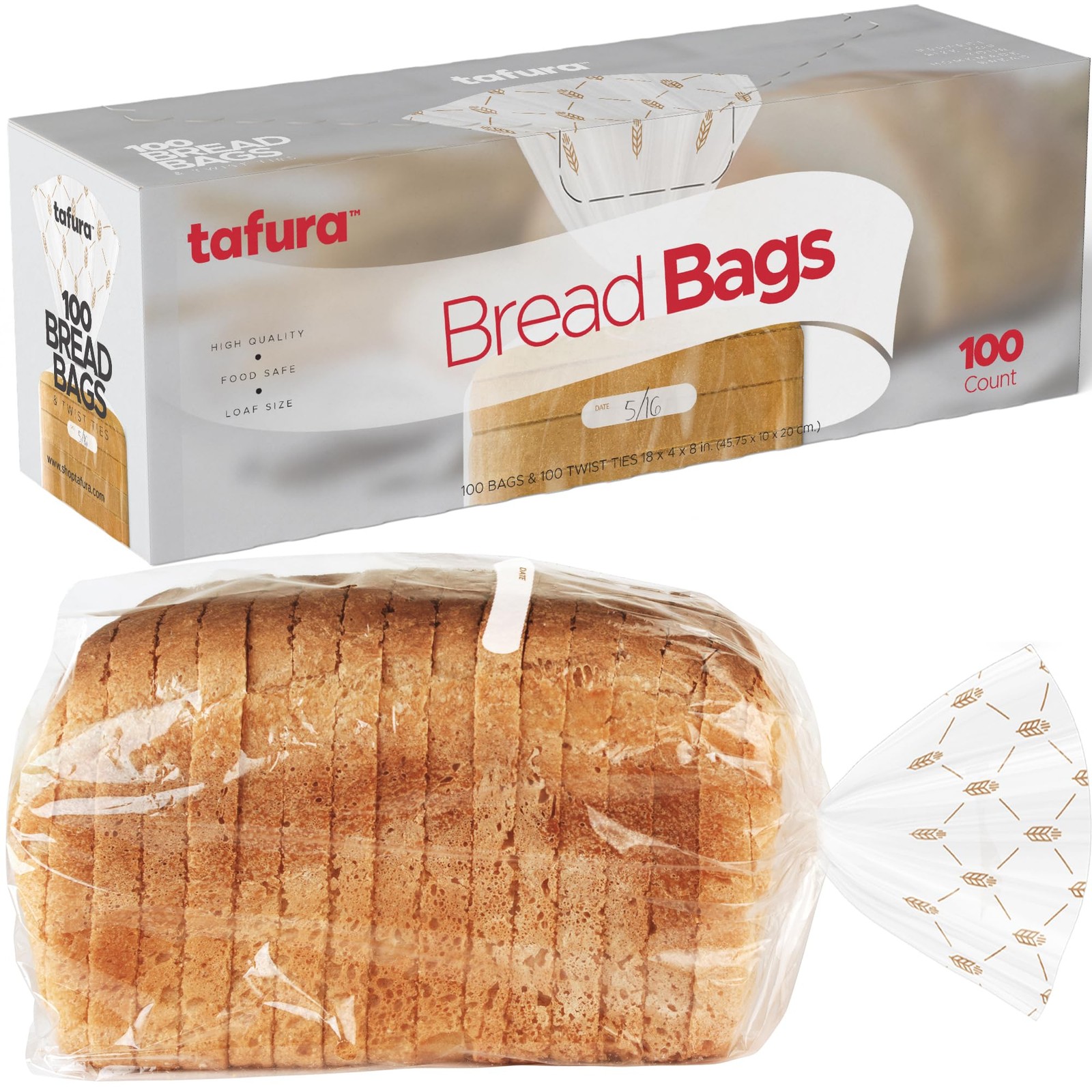 Bread Bags 100 Count Bread Bags for Homemade Bread Plastic Bread Bags with Tw...