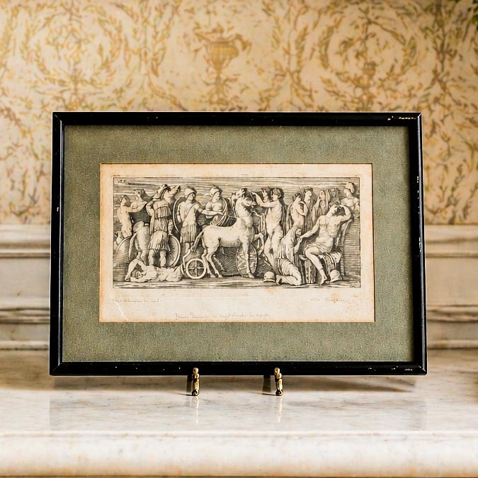 Framed Neoclassical Antique Grand Tour Style 18th Century Engraving Battle Scene