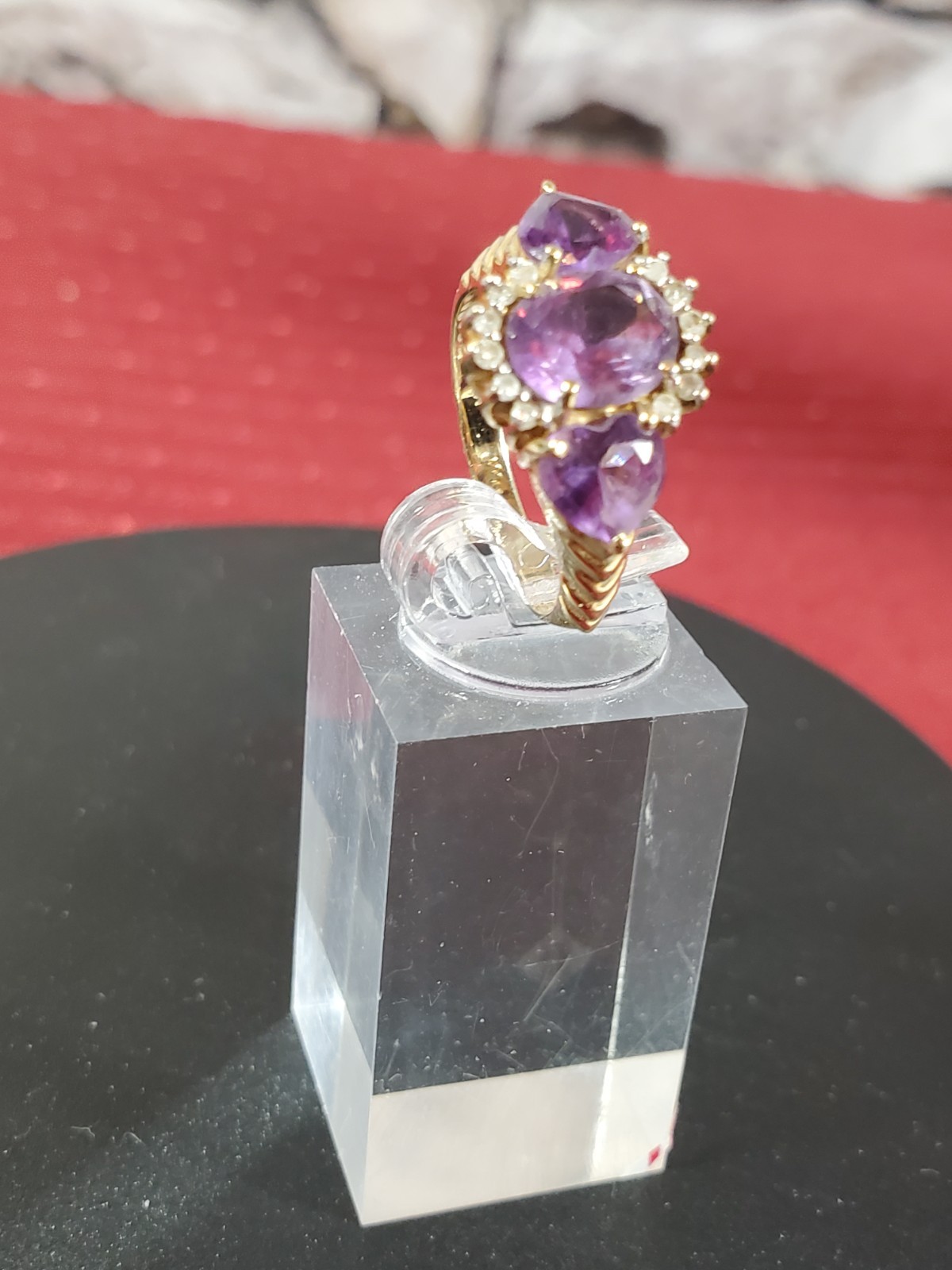 VTG 14k Solid Yellow Gold 3 Natural Amethyst and 12 Natural Diamonds Estate Find VTG 14k Solid Yellow Gold 3 Natural Amethyst and 12 Natural Diamonds Estate Find