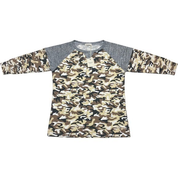 ANDTHEWHY Los Angeles Camo Raglan Long Sleeve Top Green Grey ATW10677 NEW