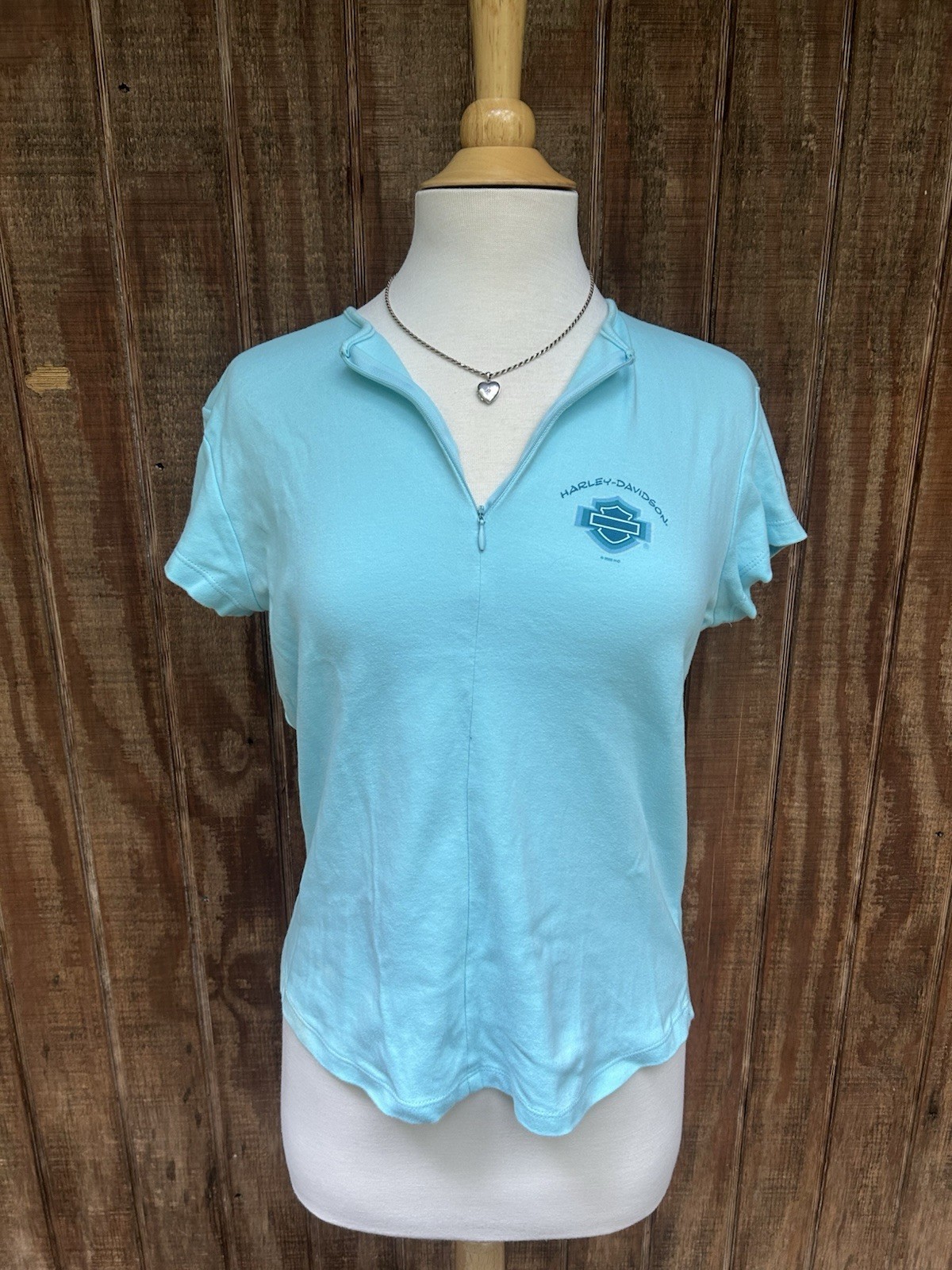 Y2K 2003 Harley Davidson Blue Quart Zip Short Sleeve T Shirt Cotton Womens XL Y2K 2003 Harley Davidson Blue Quart Zip Short Sleeve T Shirt Cotton Womens XL