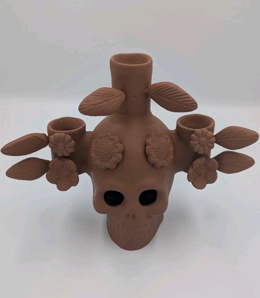 West Elm Terracotta Skull Candelabra Halloween/ Day Of The Dead Candle Mexico West Elm Terracotta Skull Candelabra Halloween/ Day Of The Dead Candle Mexico
