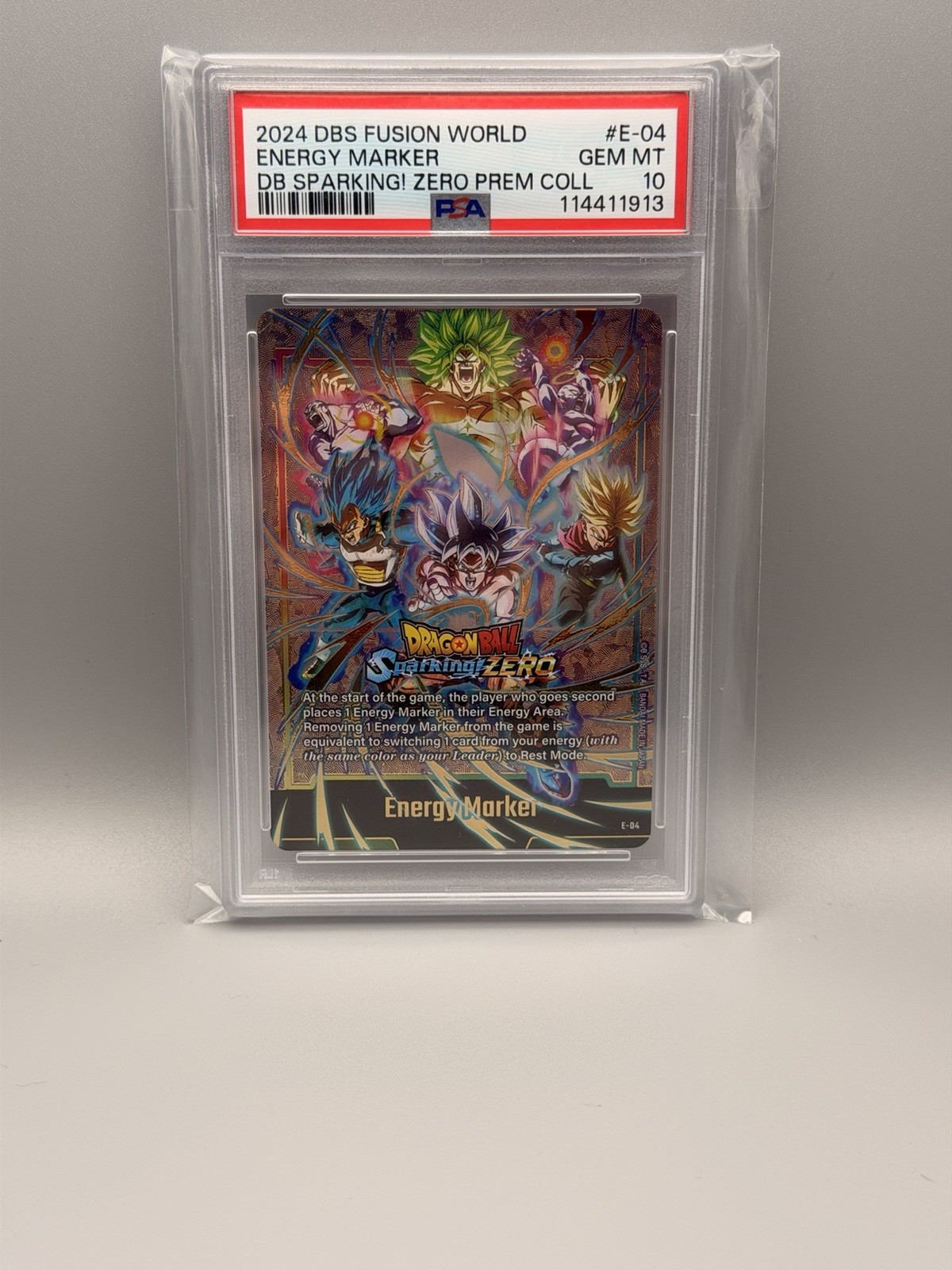 BANDAI 2024 DBS Fusion World  Sparking Zero Energy Marker E-04 Foil PSA 10