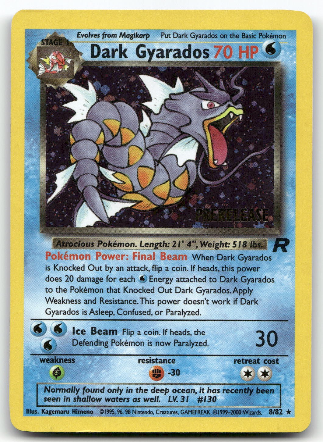 Dark Gyarados (Prerelease) #8/82 (Holo) (LP) WoTC Promo PR Pokemon