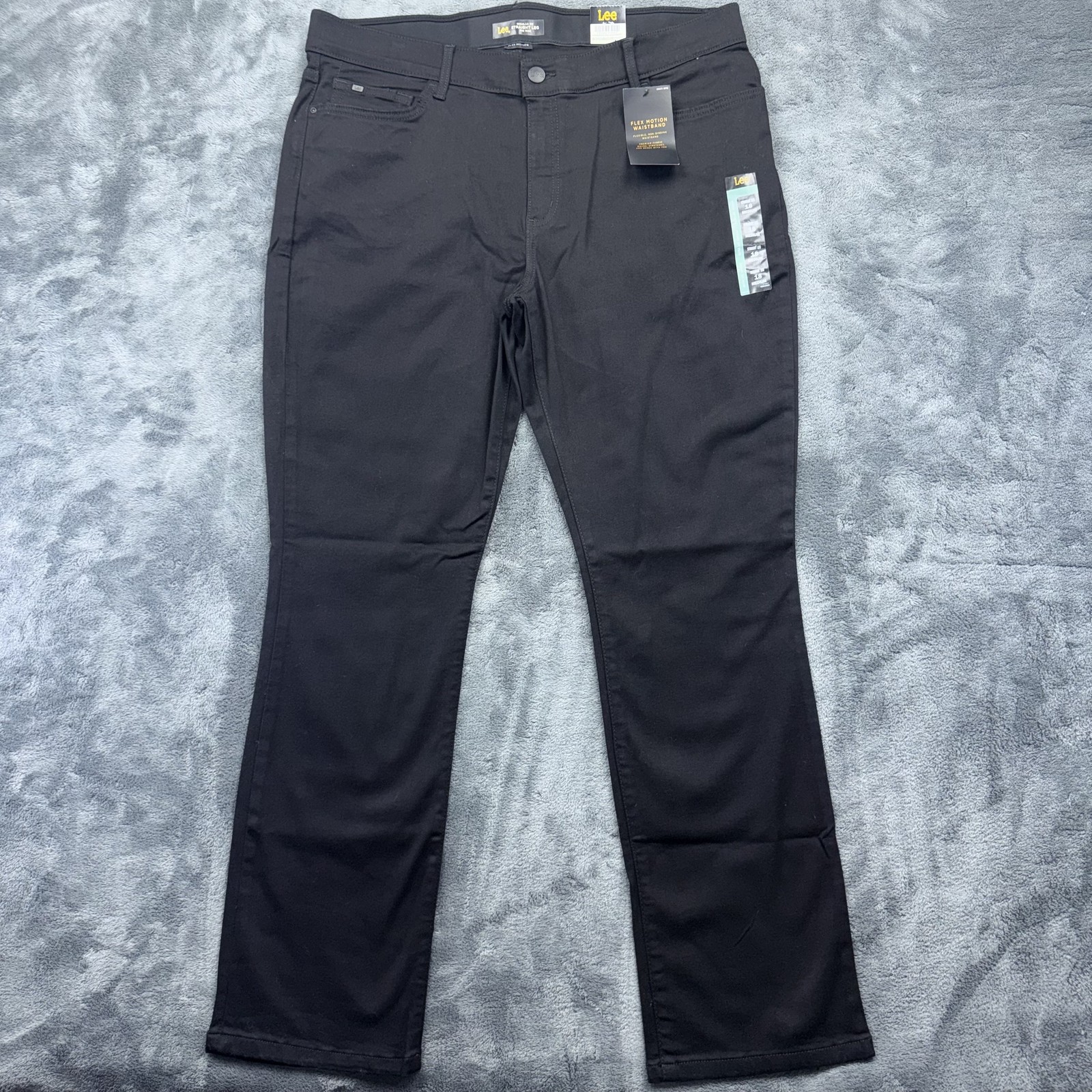 Lee Flex Motion Jeans Womens 18 Black Mid Rise Straight Leg Stretch 37x29.5