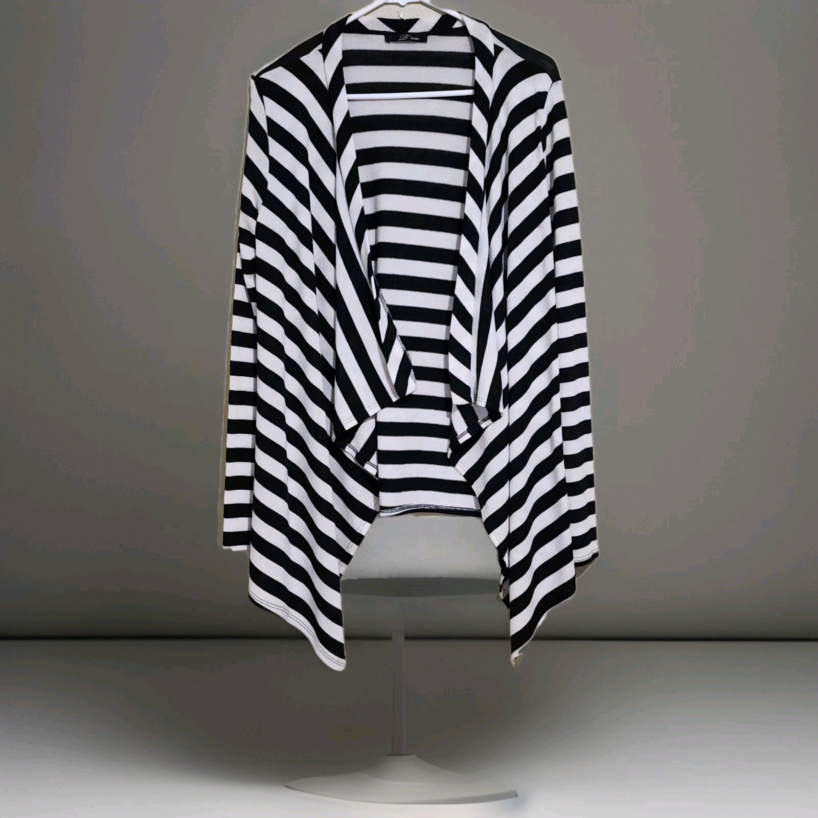 B’Leev Womens Open Front Cardigan Black/White Sweater Size Large