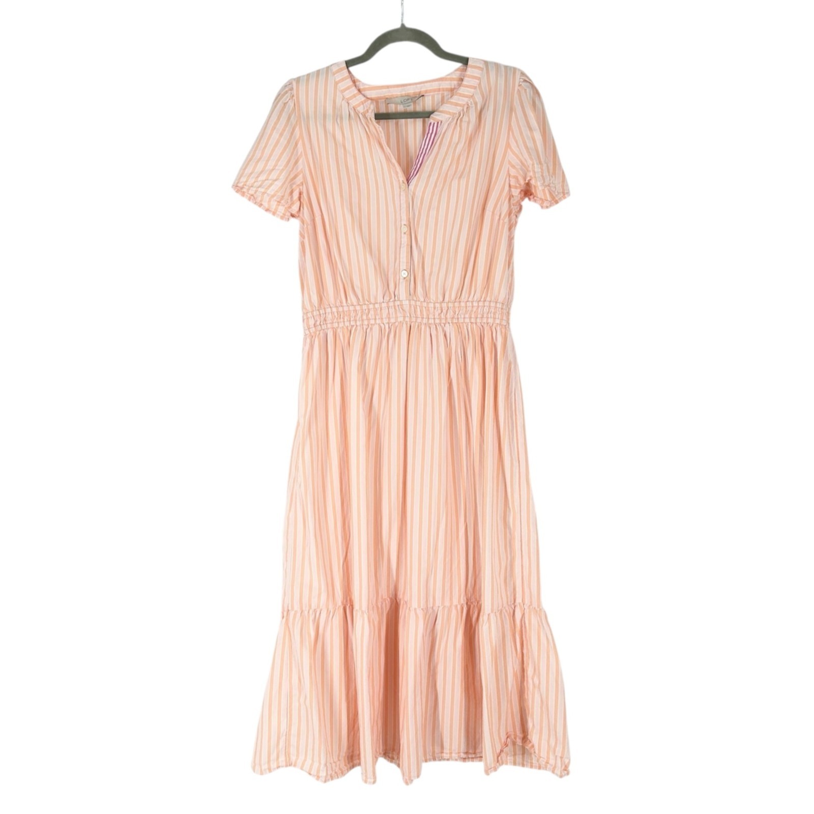Loft Peach Striped Tiered Midi Dress