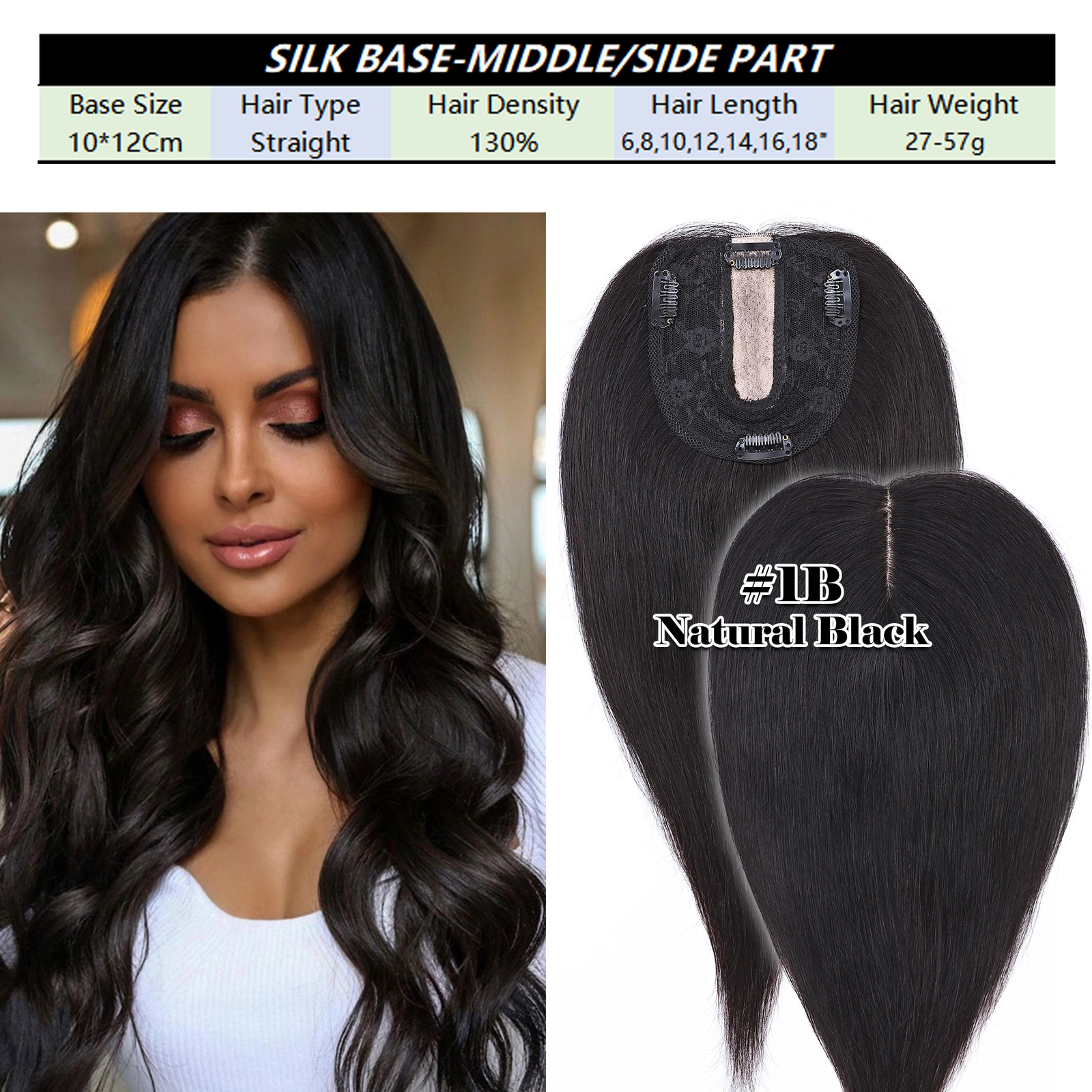 US CLEARANCE 100% Real Human Hair Clip In Top Topper Remy Piece Silk Base Toupee
