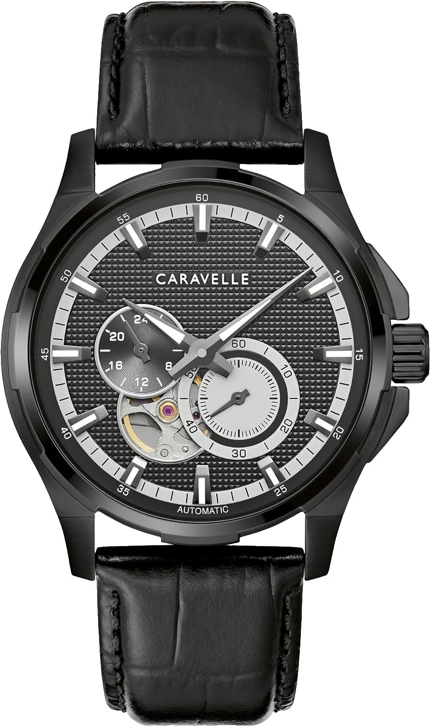 CARAVELLE BY BULOVA AUTOMATIC 45A153 BLACK DIAL & LEATHER STRAP 42MM MENS WATCH