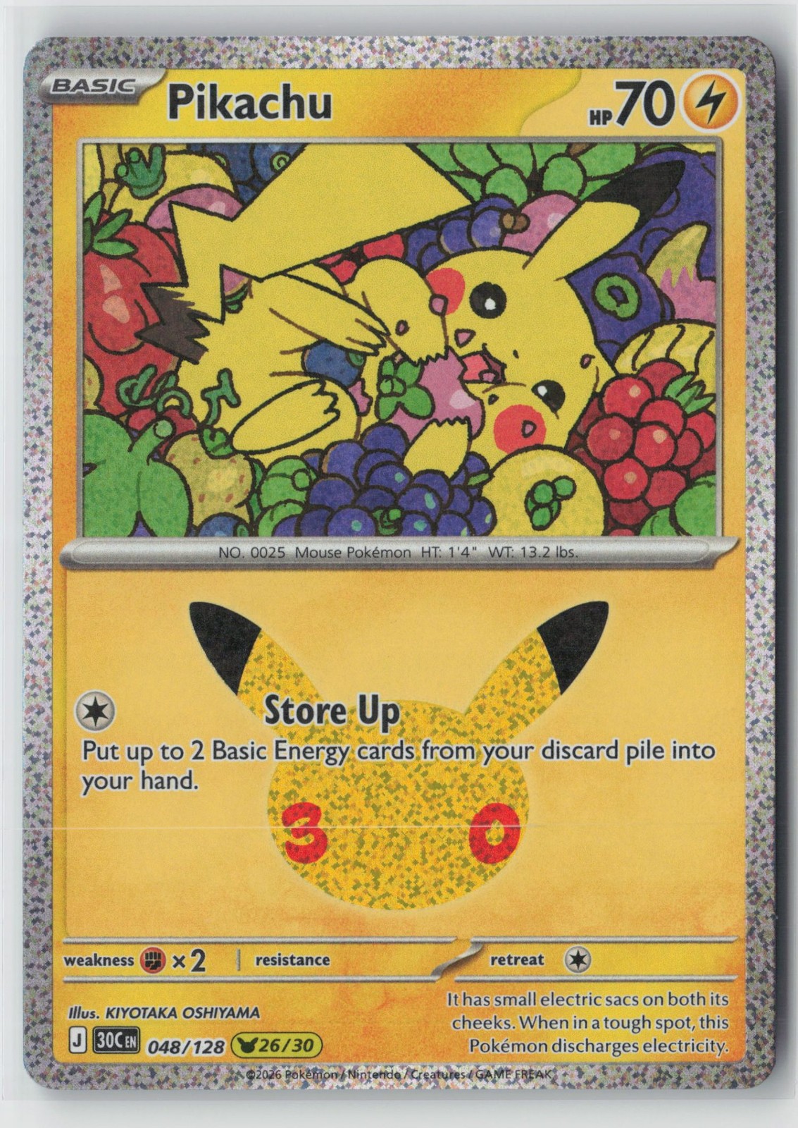 Pikachu - 048/128 Holofoil Pikachu Rare ME: 30th Celebration NM Pikachu - 048/128 Holofoil Pikachu Rare ME: 30th Celebration NM