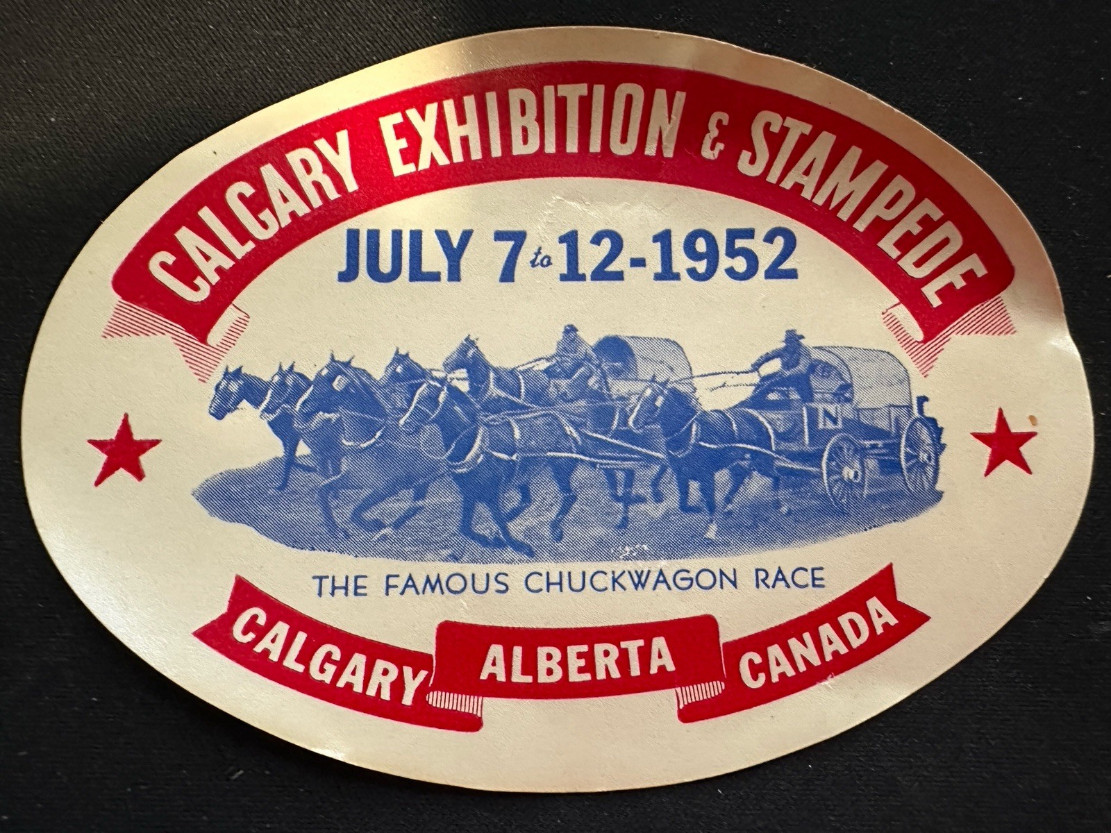 Vintage 1952 Calgary Exhibition Stampede Chuckwagon Water Slide Decal Canada
