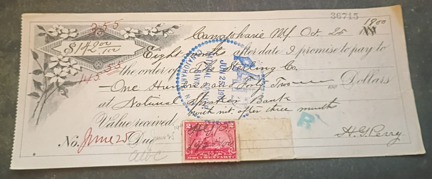 VINTAGE 1900 National Spraker Bank CHECK, BANK NOTE