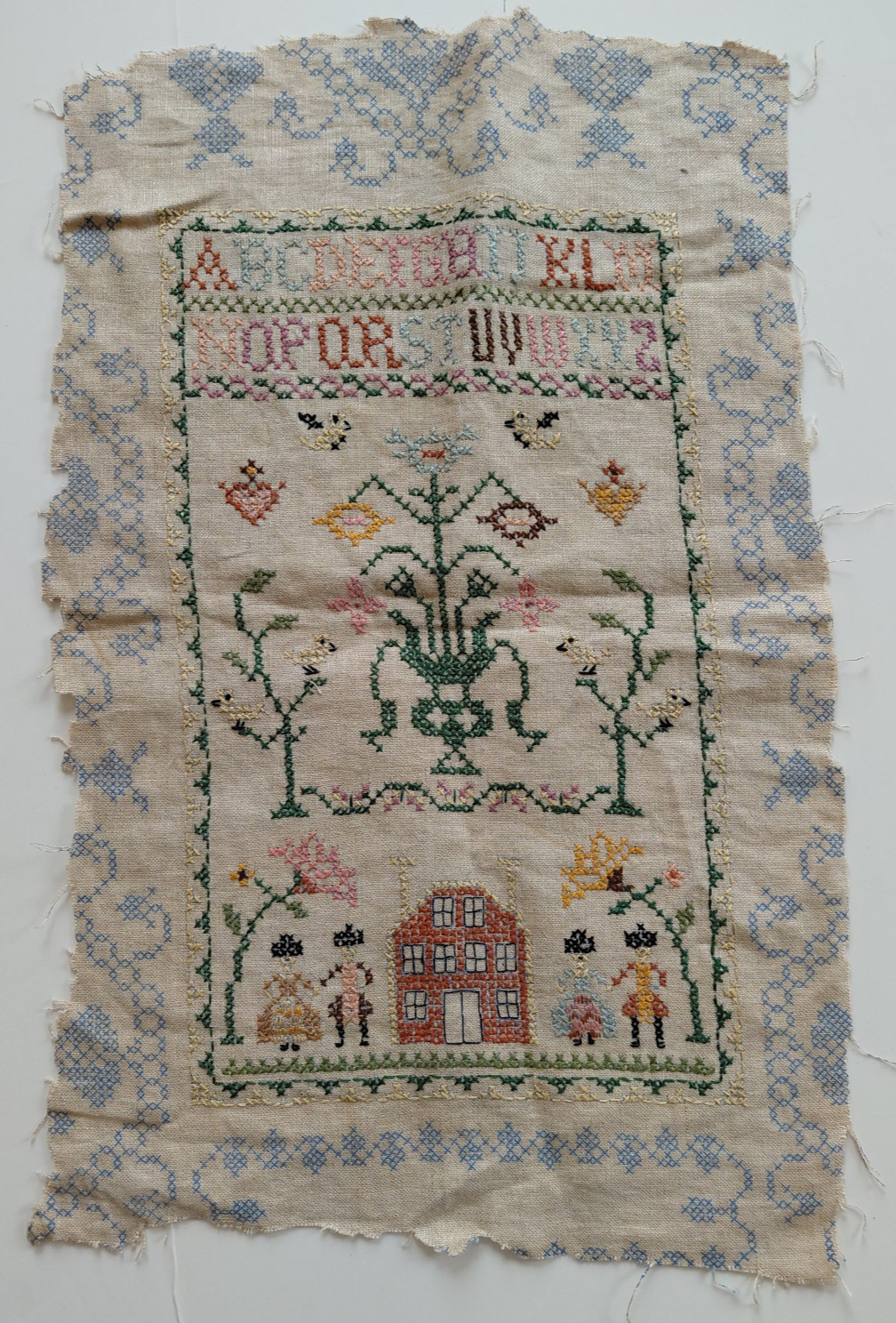COMPLETED Vintage Cross Stitch Embroidery Colonial Style Sampler 8.5\