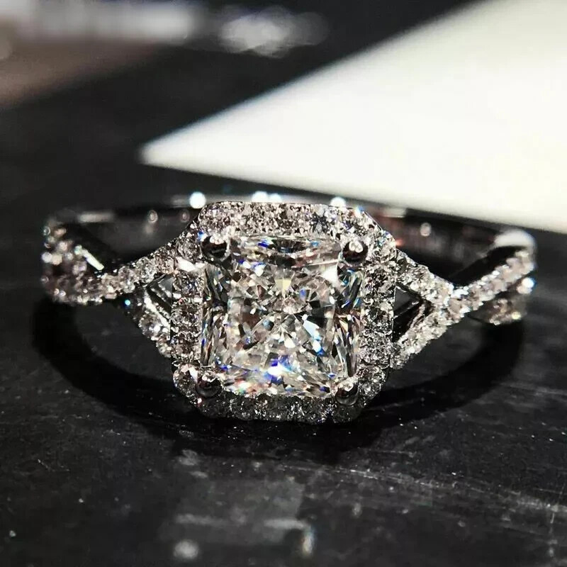 Halo Engagement Ring 2.20Ct Princess Cut White Moissanite 14k White Gold Size 8 Halo Engagement Ring 2.20Ct Princess Cut White Moissanite 14k White Gold Size 8