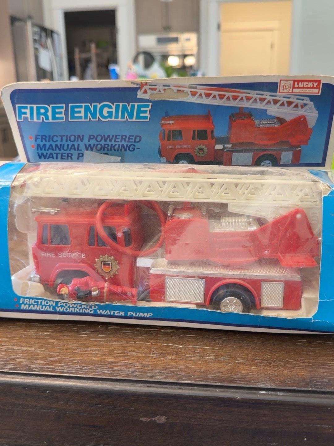 Vintage Lucky Quality Toys Fire Engine Ladder Truck Hong Kong Original Box