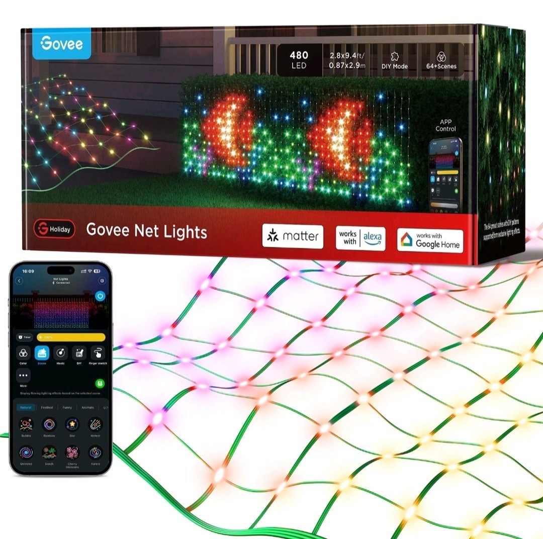 Govee Outdoor Net Lights 2.8 x 9.4ft with RGBIC and DIY Functions 480 LED\'s NEW Govee Outdoor Net Lights 2.8 x 9.4ft with RGBIC and DIY Functions 480 LED\'s NEW