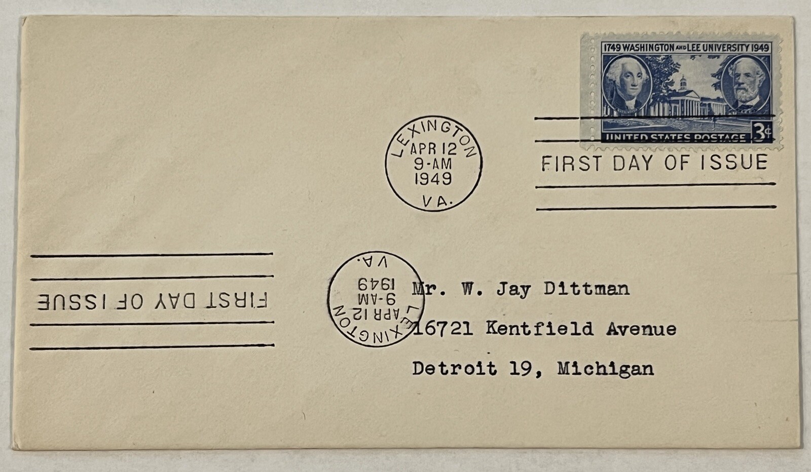 ERROR 1949 FDC US COVER LEXINGTON VA WITH DOUBLED INVERTED CANCEL ERROR 1949 FDC US COVER LEXINGTON VA WITH DOUBLED INVERTED CANCEL