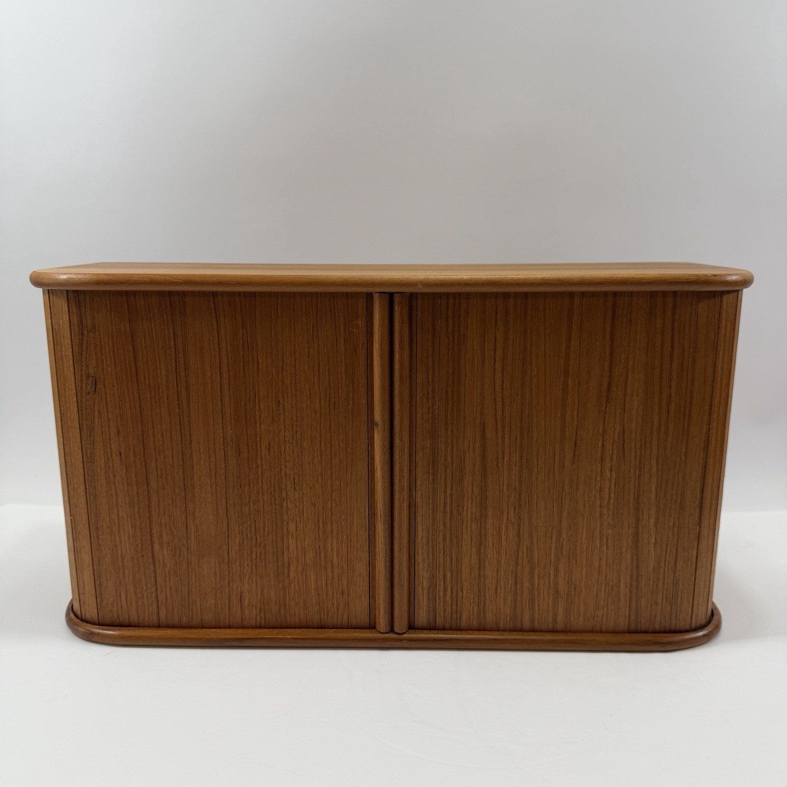 Danish MCM Solid Teak Tambour Door Desktop Cabinet EXCELLENT Condition