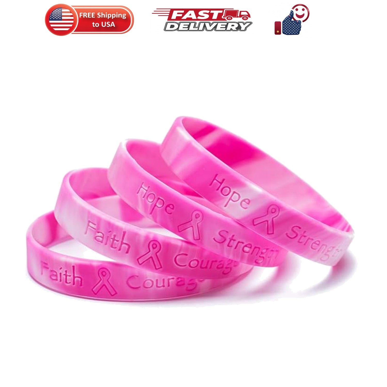 48 Pack Breast Cancer Awareness Bracelets Pink Camo Wristbands