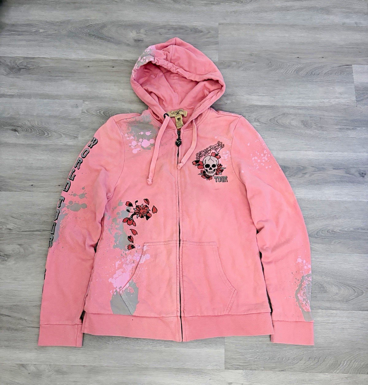 Vintage Ed Hardy Women’s Pink Full Zip Hoodie S Skull Logo Graphic Print Pockets Vintage Ed Hardy Women’s Pink Full Zip Hoodie S Skull Logo Graphic Print Pockets