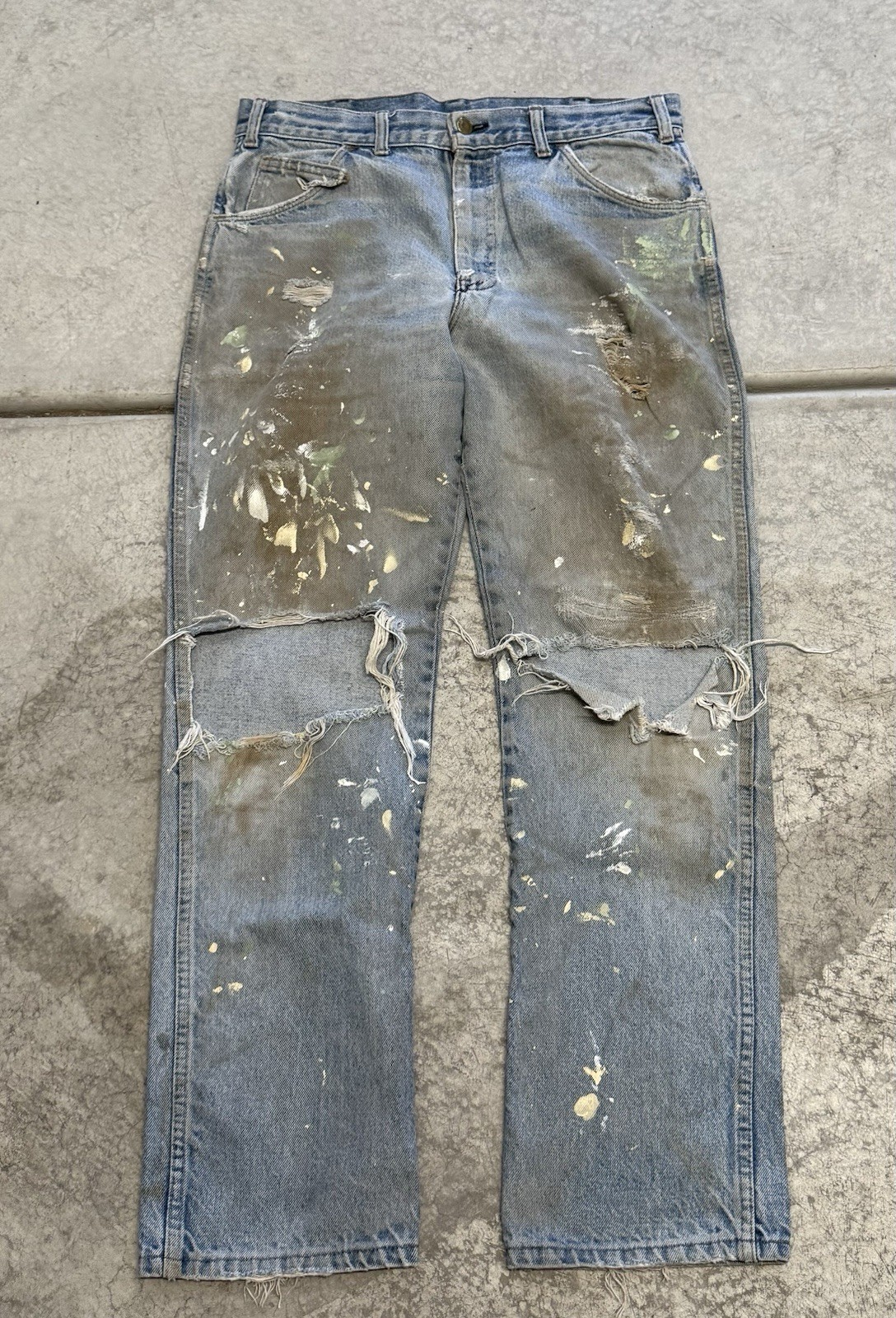 True Vintage 80’s Saddle King Men’s Paint Splatter Distressed Denim 33x30 Grunge