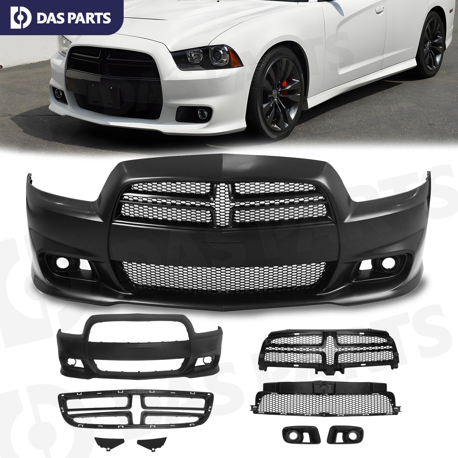 Front Primed Bumper Cover Grille Kit For 2008-2014 Dodge Charger SRT 8 Style