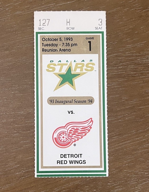 1993 Dallas Stars Inaugural Game 1 Ticket Stub Oct 5 vs Red Wings