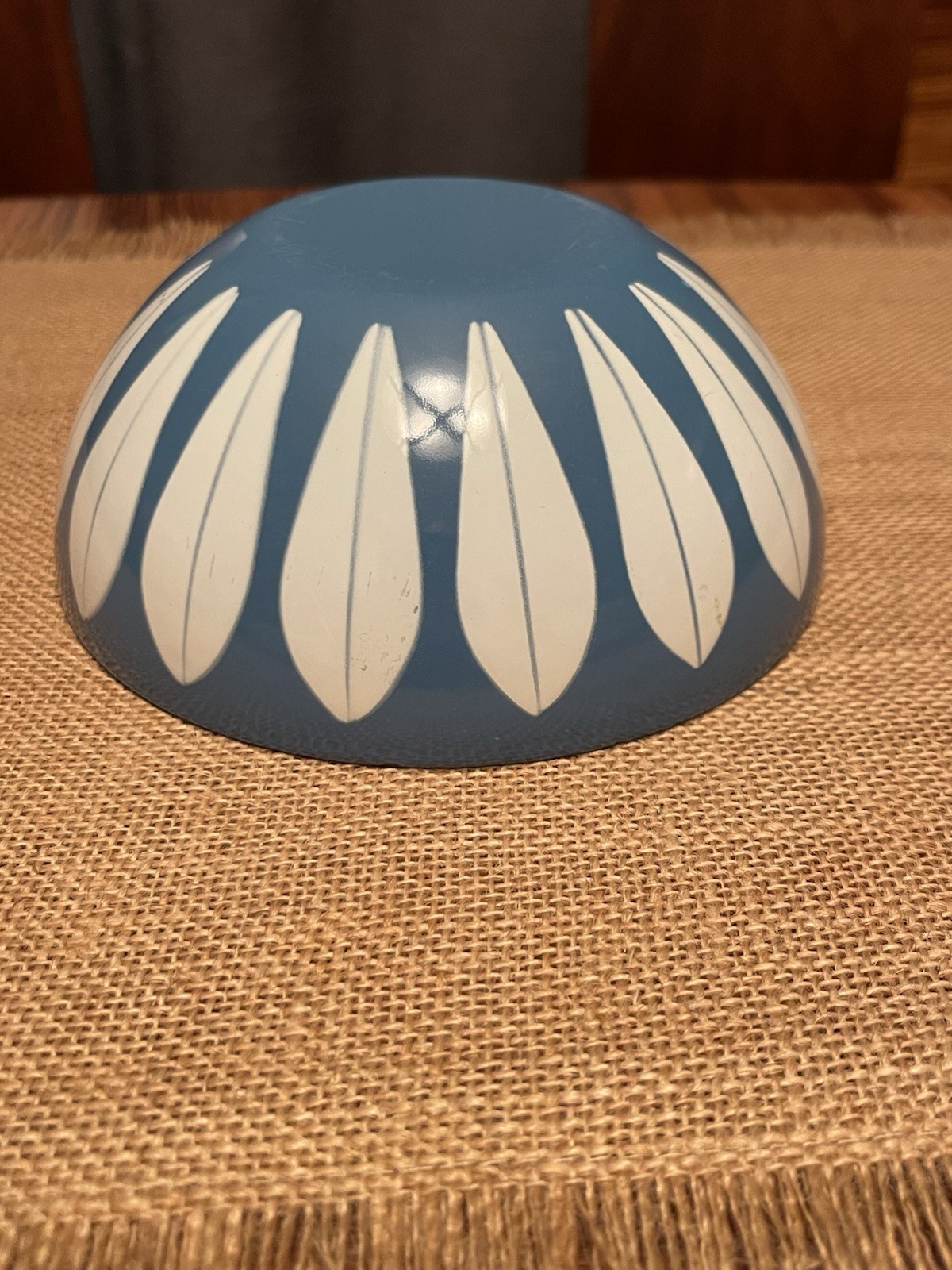 Vintage CATHRINE HOLM Norway 5 1/2” 5.5” Blue and White Enamel Lotus Bowl MCM