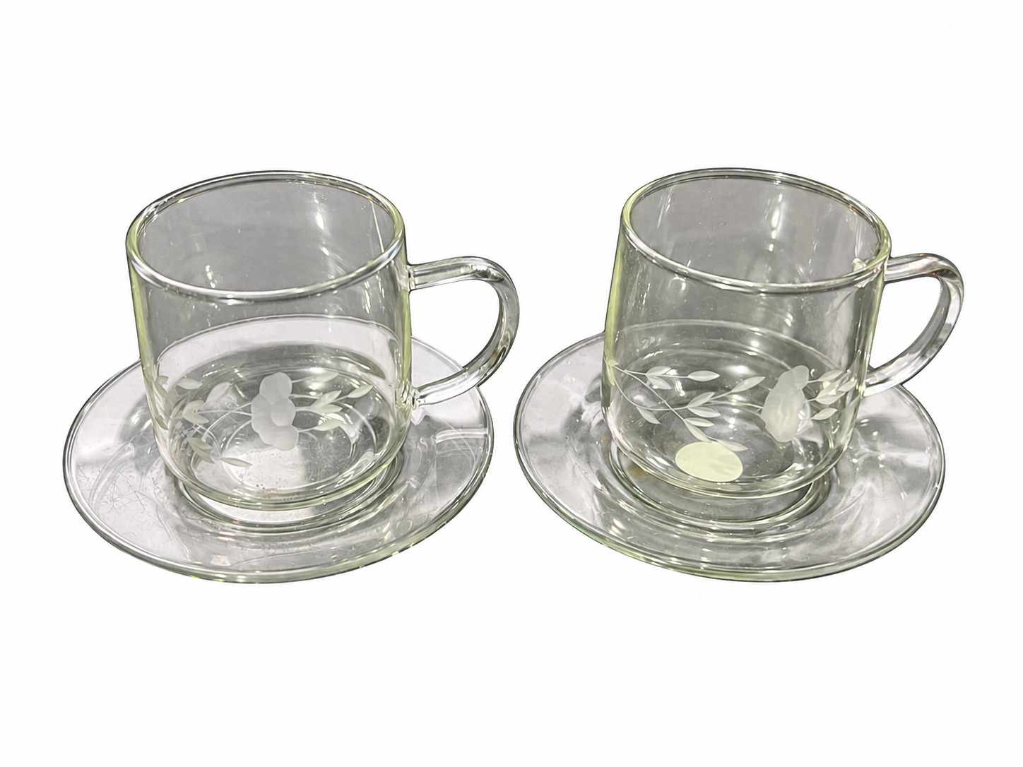 Princess House Heritage Crystal Cups & Saucers Set of 2 6103A-B Floral Etched