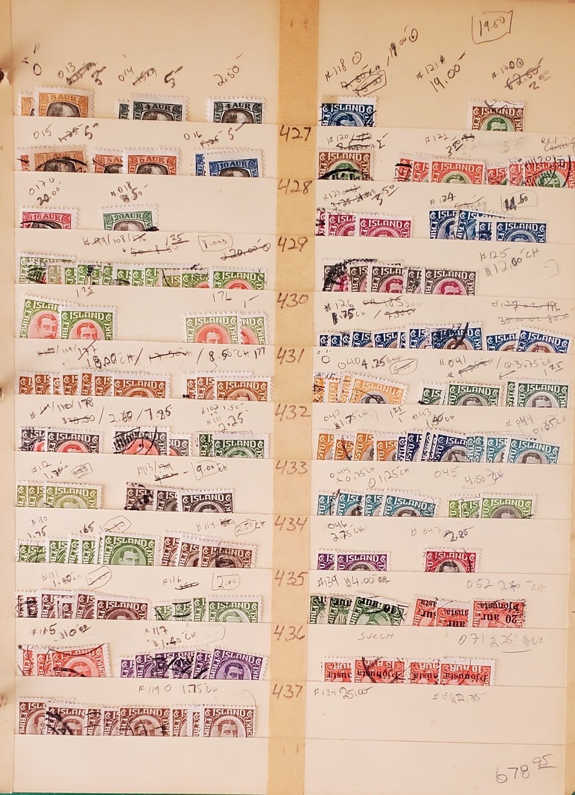 Iceland stamps on stock pages Scott CV $1970