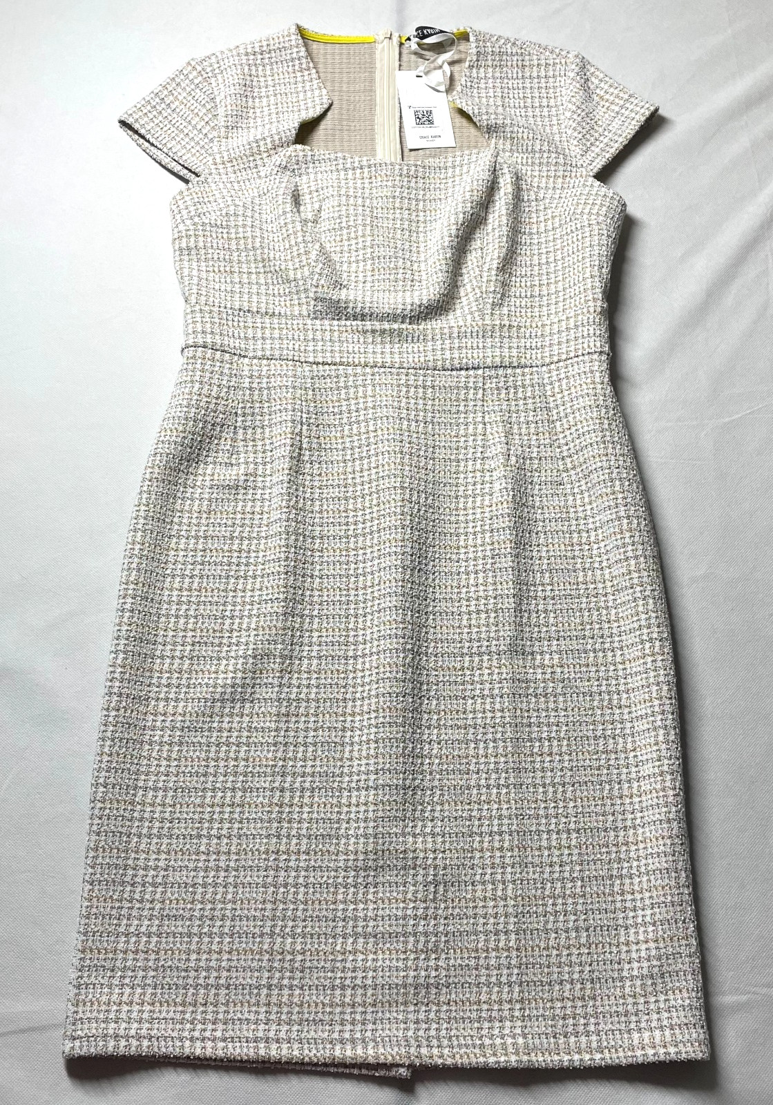 NWT Grace Karin Womens Ivory Business Office Tweed Cap Sleeve Pencil Dress Sz L