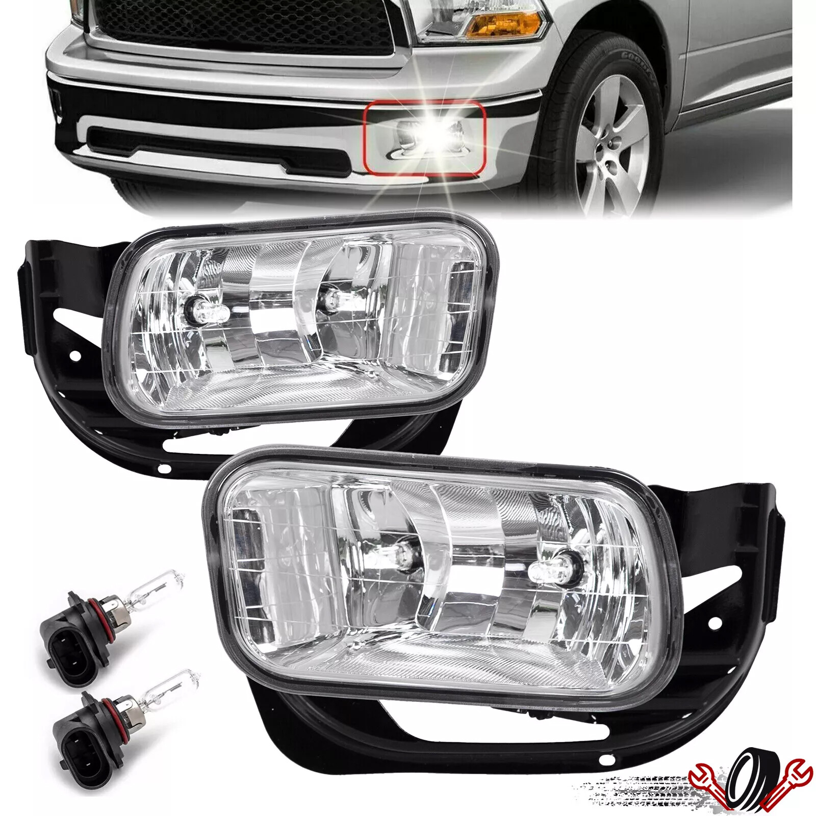 Front Fog Lights with Brackets For 2009-2012 Ram 1500 / 2010-2018 Ram 2500 3500 Front Fog Lights with Brackets For 2009-2012 Ram 1500 / 2010-2018 Ram 2500 3500