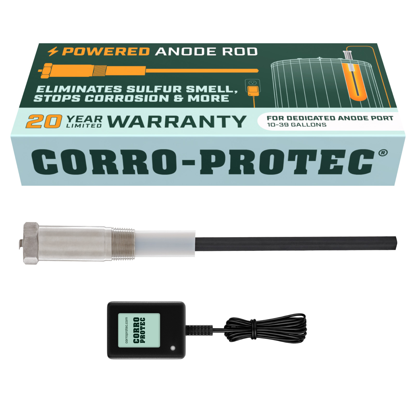 Corro-Protec Powered Anode for Water Heater, 20-Year Warranty + Eliminates Smell Corro-Protec Powered Anode for Water Heater, 20-Year Warranty + Eliminates Smell