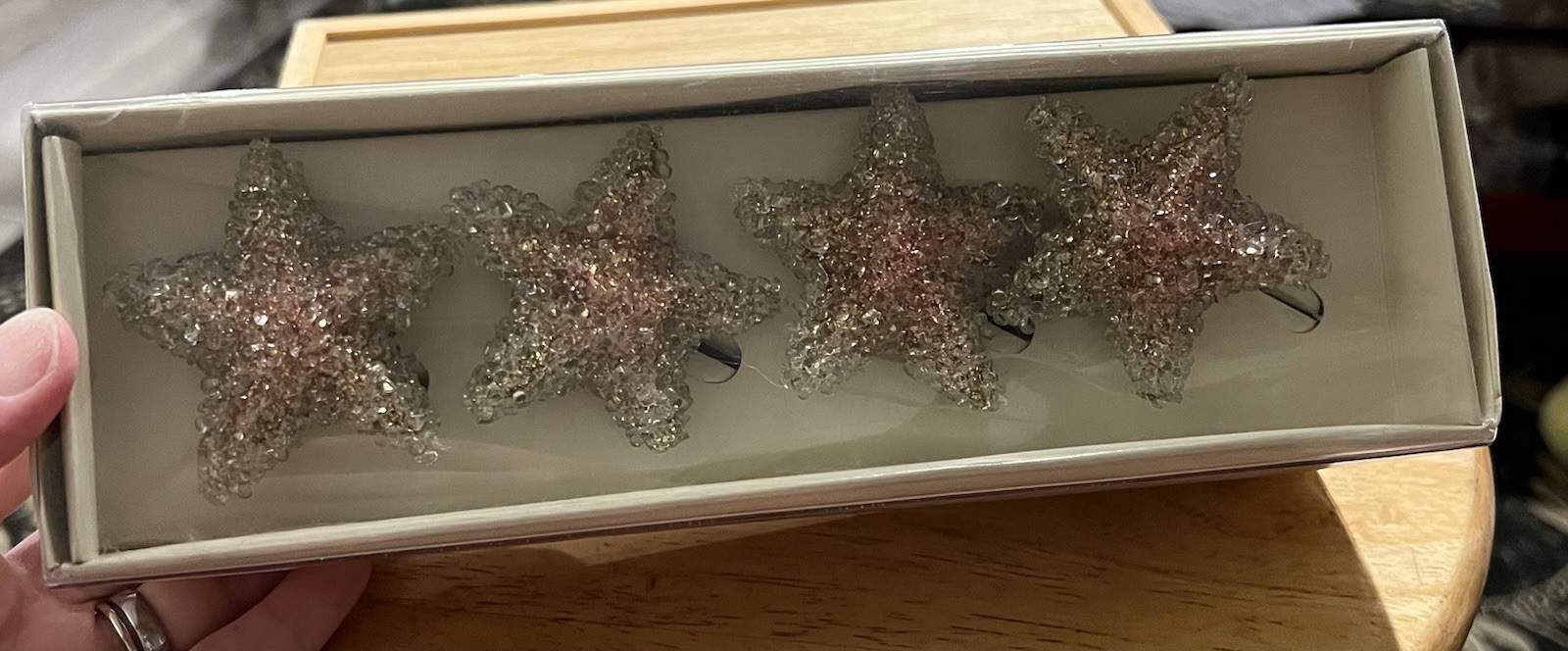 VTG Pier 1 Imports Set of 4 Gold Beaded Star Napkin Rings New In Box - Starfish VTG Pier 1 Imports Set of 4 Gold Beaded Star Napkin Rings New In Box - Starfish