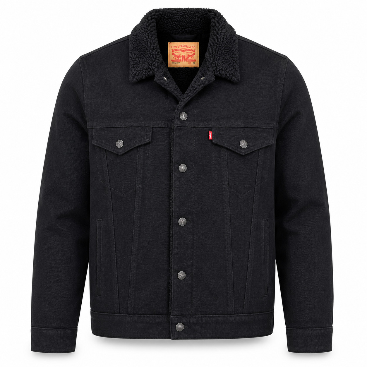 Levi\'s Men\'s Premium Soft Flannel Sherpa Lined Multi Pocket Trucker Jacket Black