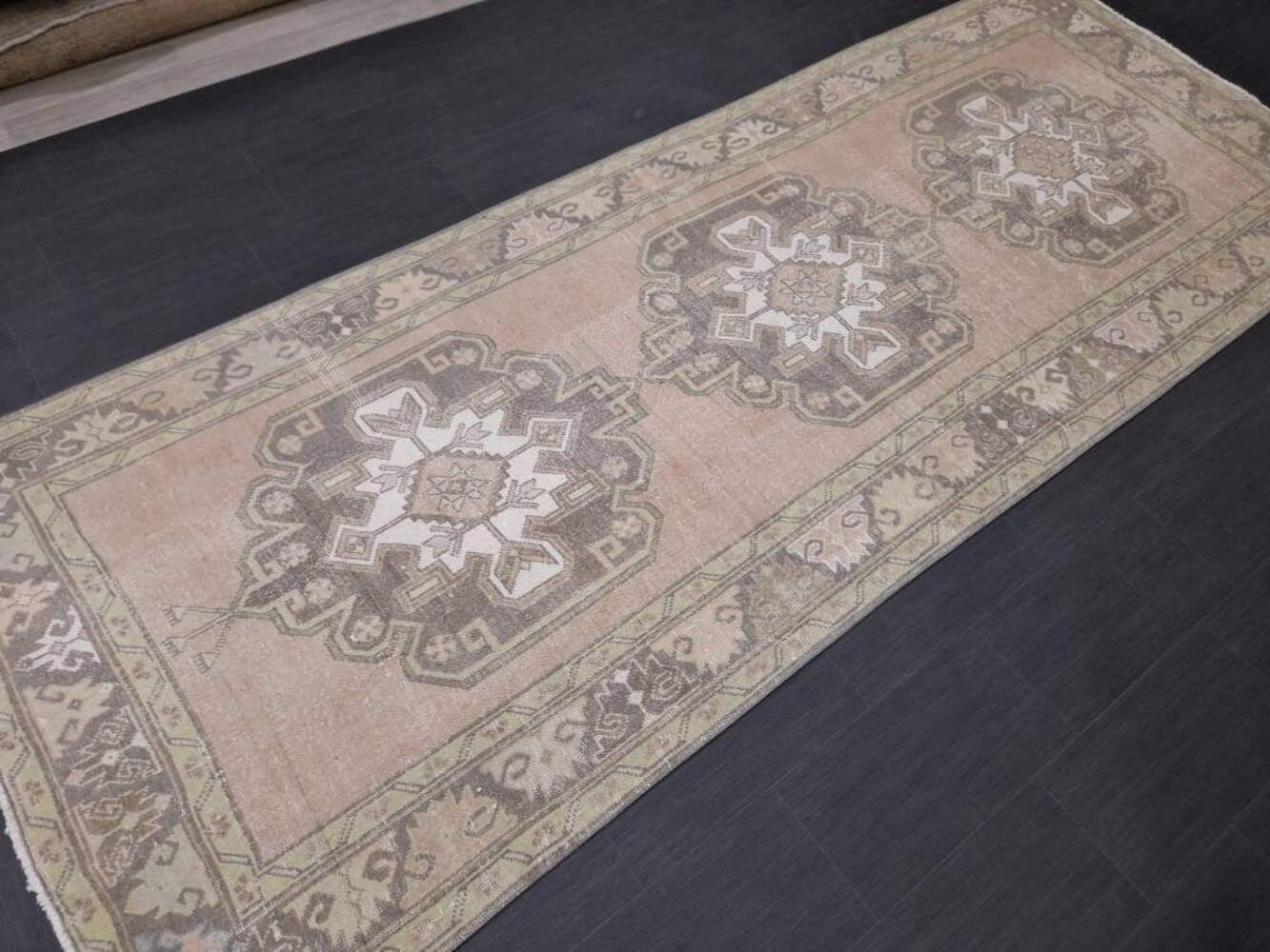 Vintage Turkish Oushak Runner Rug 4.2 x 11 Muted Vintage Runner Rug Hallway Runn