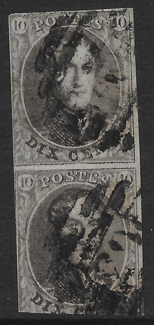 BELGIUM SCOTT 10 USED PAIR - 1858 10c BROWN ISSUE - KING LEOPOLD I
