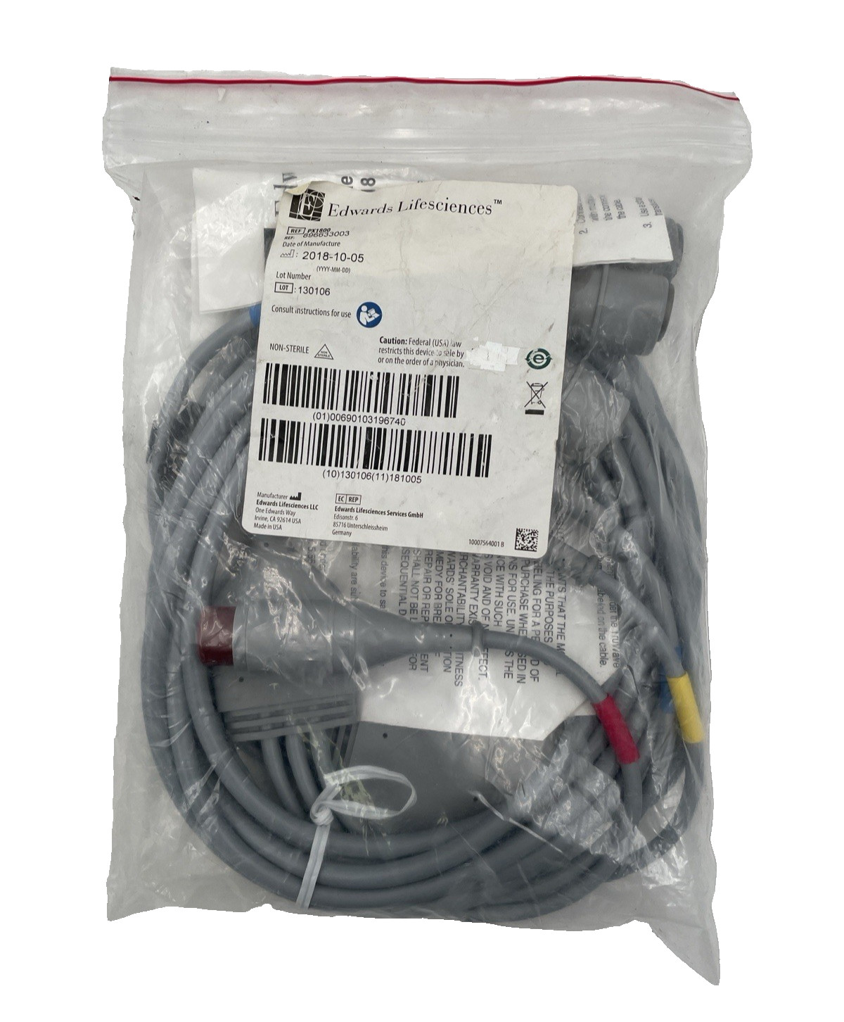 Edwards Lifesciences TruWave Reusable Cable, PX1800,  Ref: 896633-003