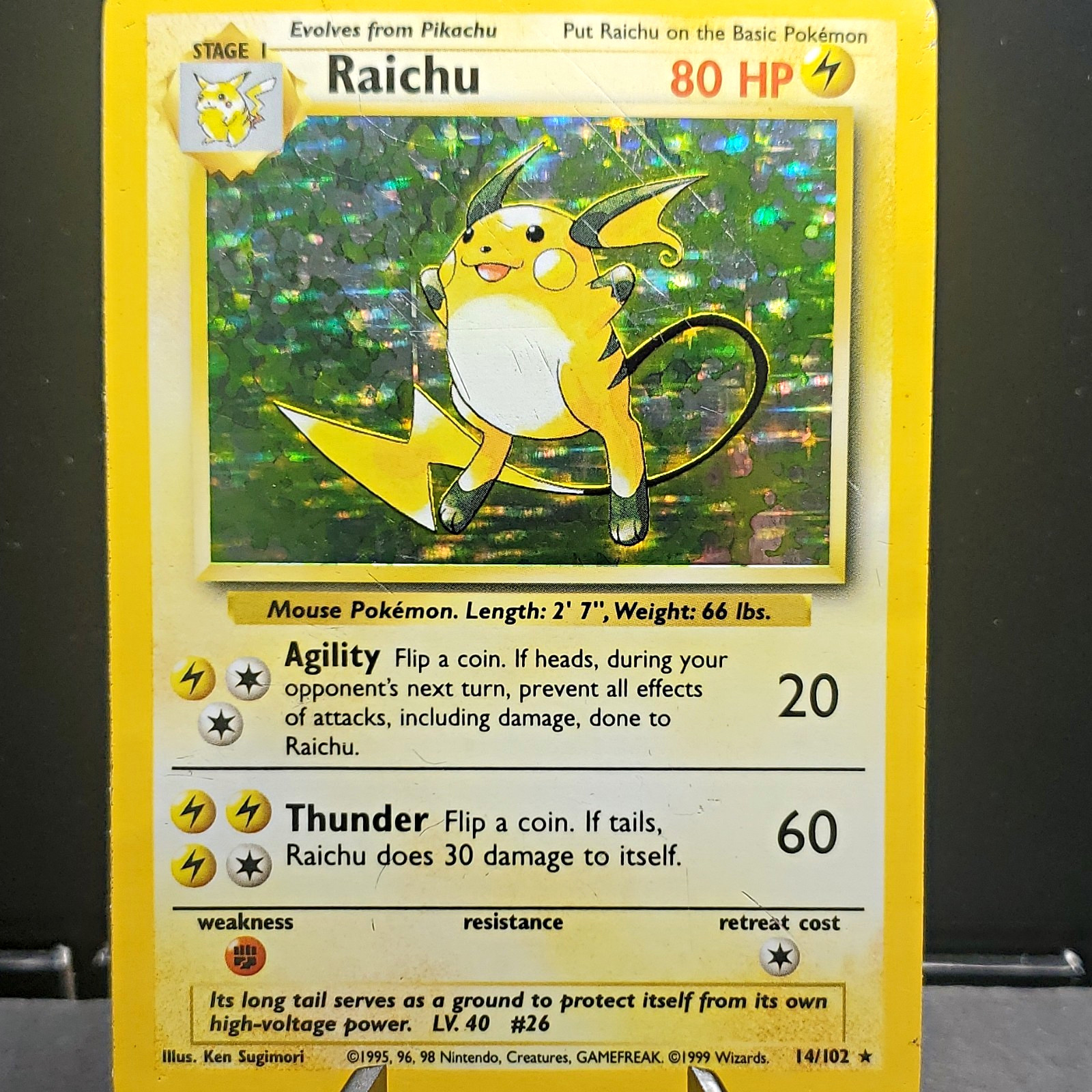 Pokemon TCG Raichu 14/102 Base Set Holo Rare 1999 Vintage WOTC English HP