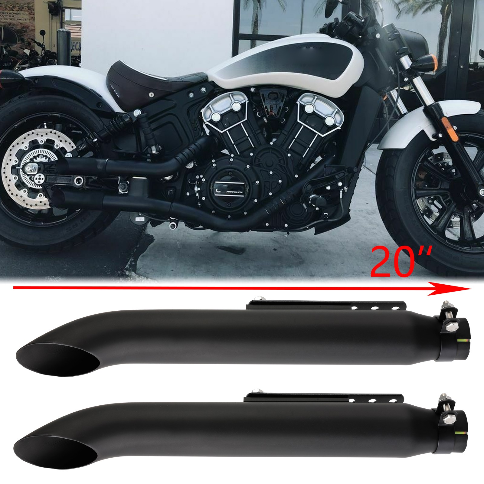 2x 20'' Motorcycle Slip-On Exhaust Muffler Pipes Black For  Indian Scout Bobber