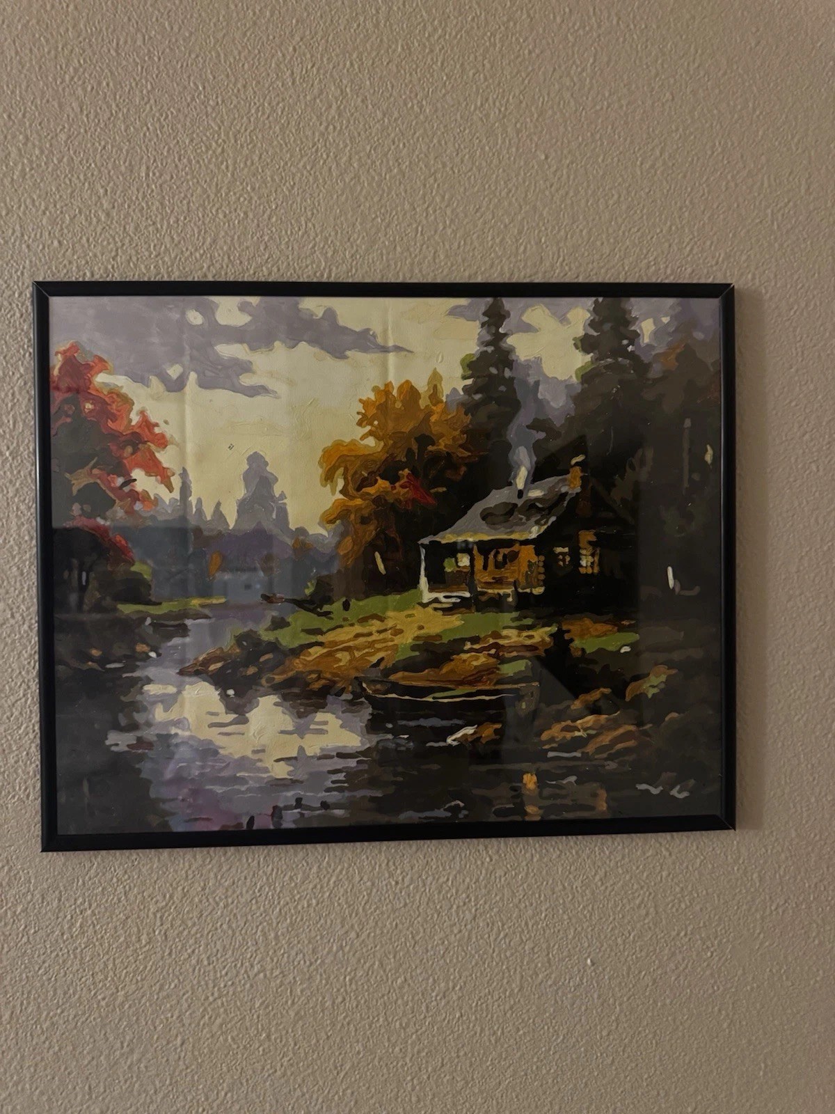 Hand Painted Paint by Numbers Cabin Landscape 16x20 Framed Wall Art Hand Painted Paint by Numbers Cabin Landscape 16x20 Framed Wall Art