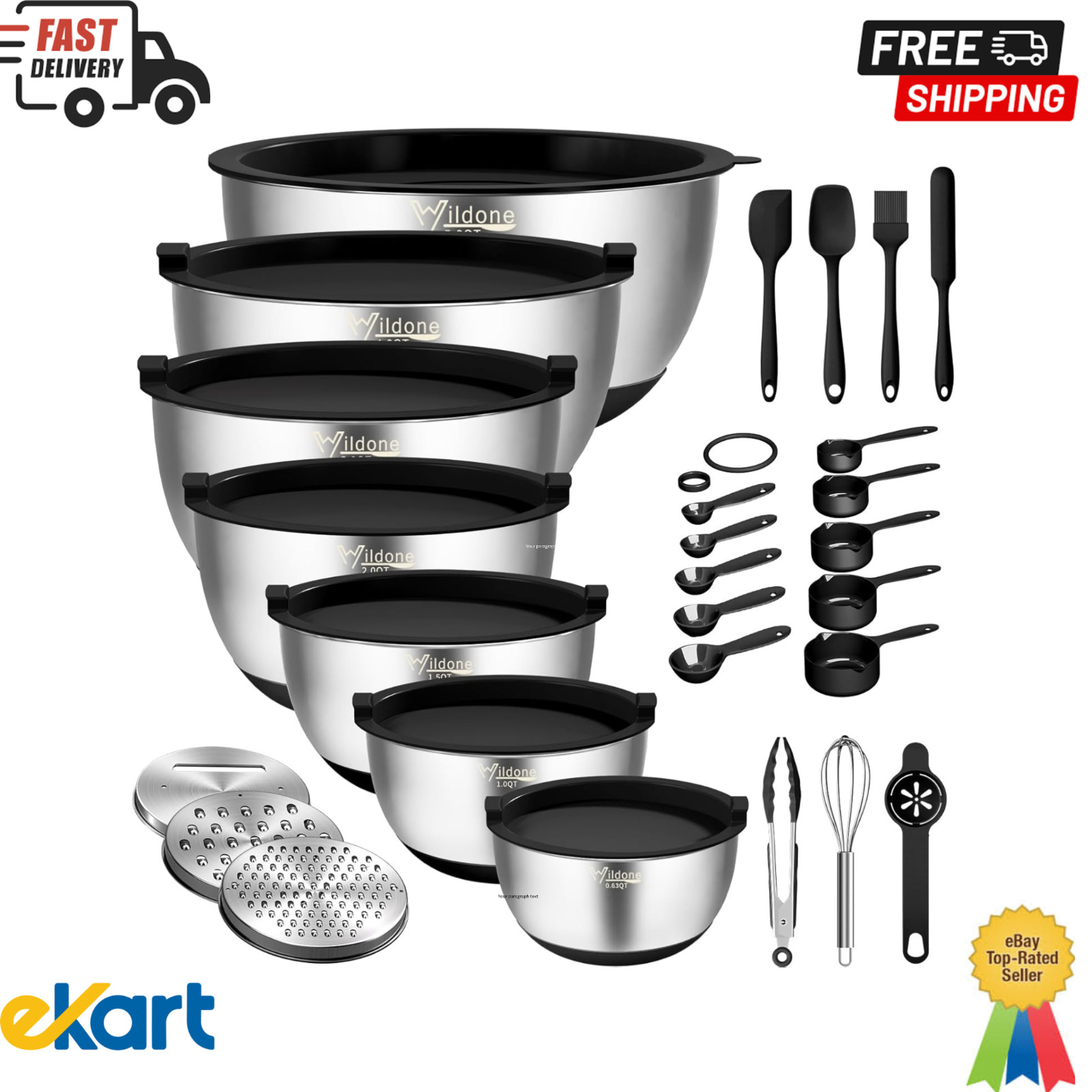 27pcs, Stainless Steel Mixing Bowl Set Mixing Bowls With Lids Grater Attachment,