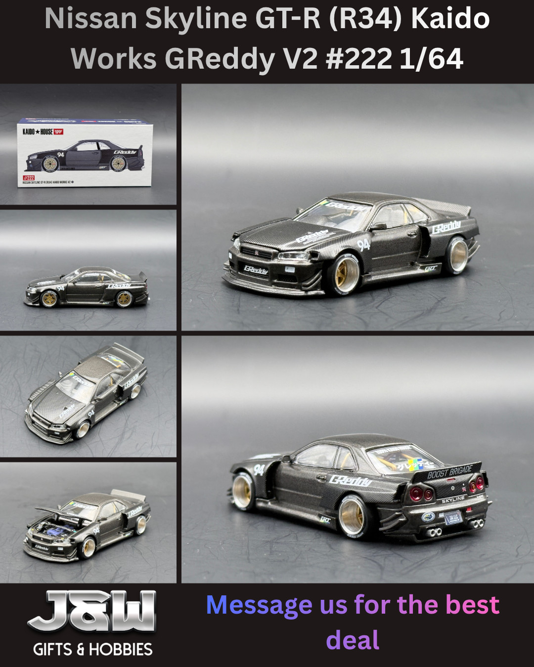 Kaido House x Mini GT Nissan Skyline GT-R (R34) Kaido Works GReddy V2 #222 1/64