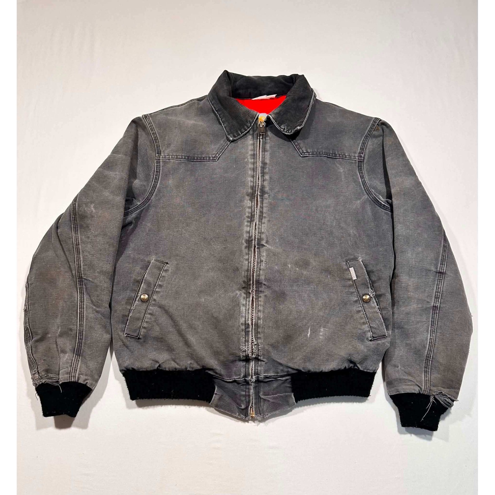 Vintage Carhartt Santa Fe Jacket Faded Black Red Quilted Lining Distressed XL Vintage Carhartt Santa Fe Jacket Faded Black Red Quilted Lining Distressed XL