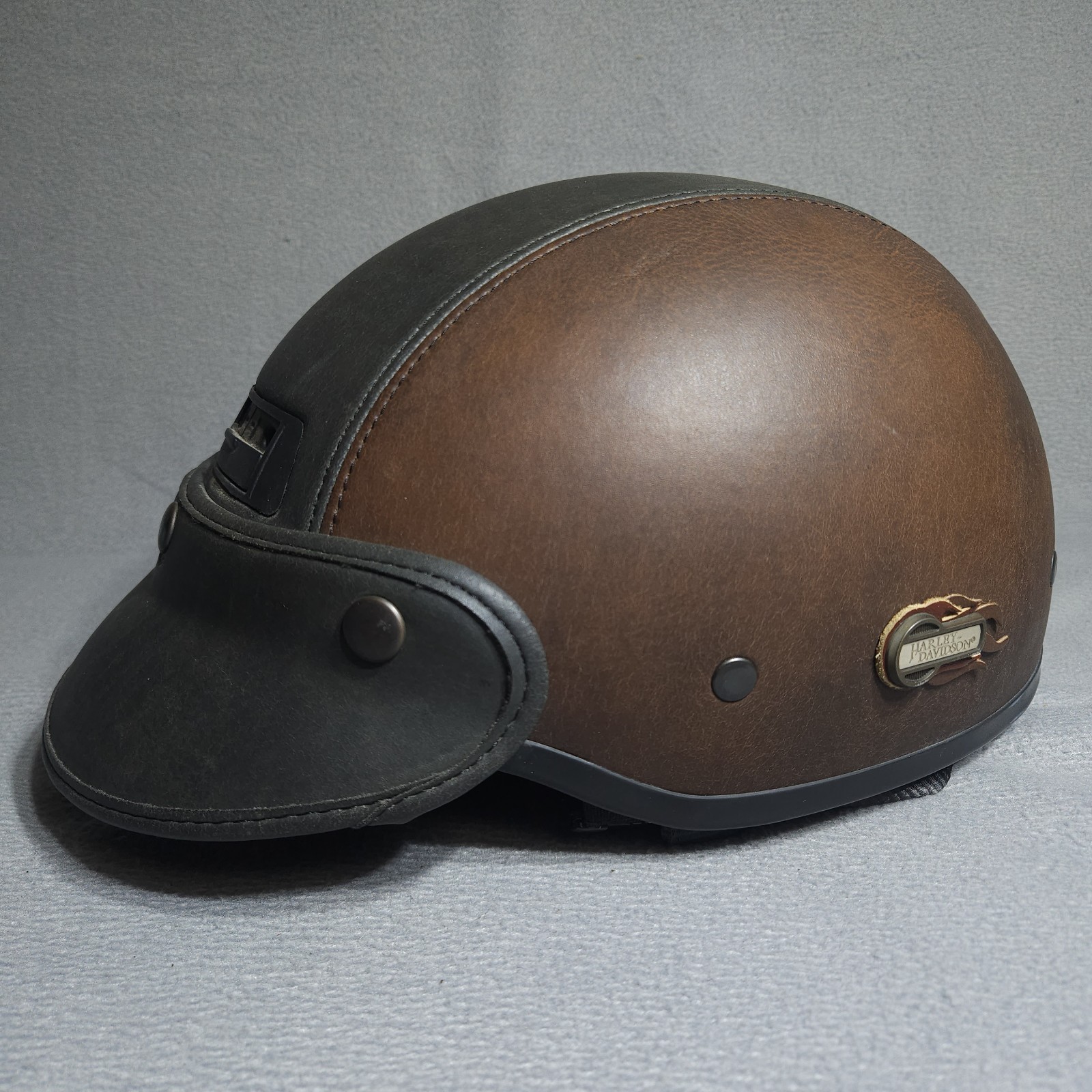 Vintage Harley-Davidson Leather Half Helmet AGV Flame Brown Black Sz S 1999 DOT