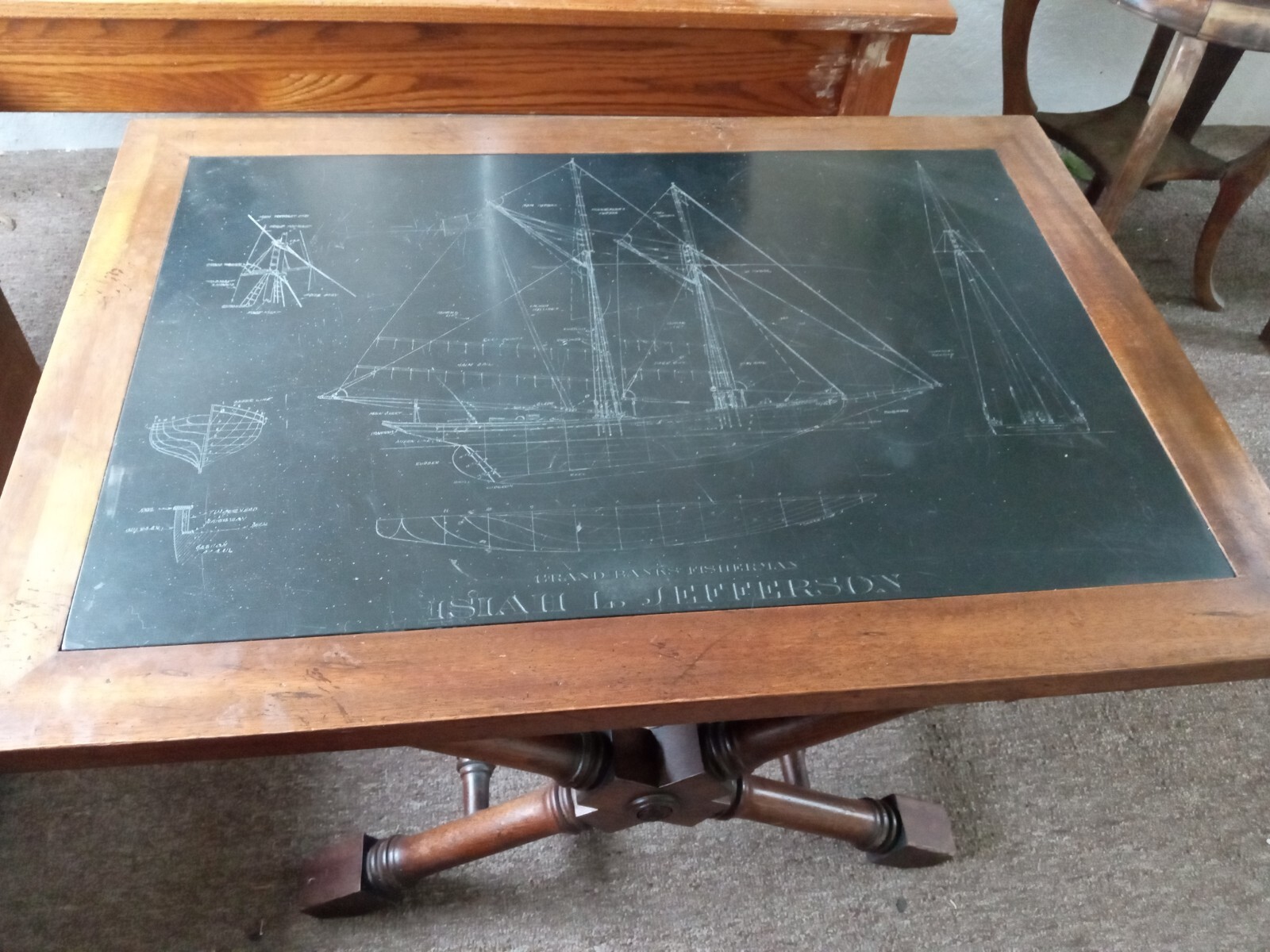 Vintage Isiah L Jefferson Schooner Slate Table