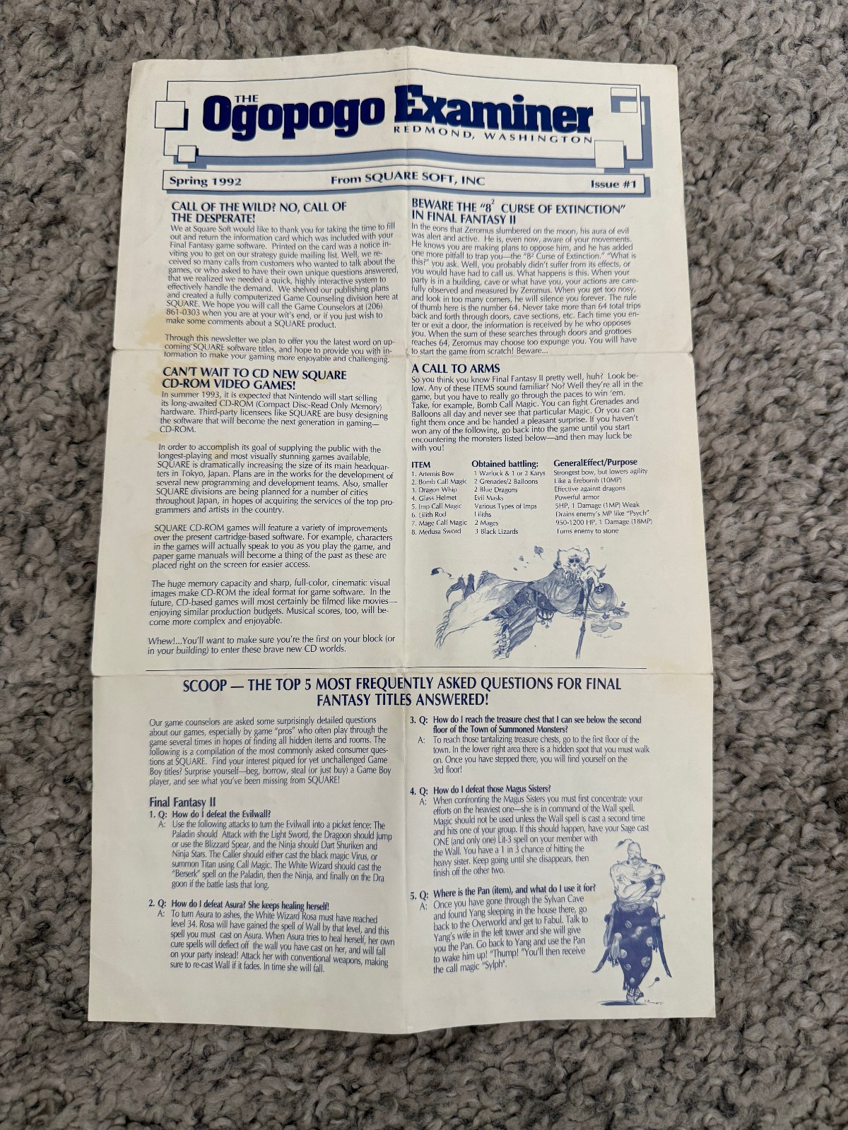 Ogopogo Examiner #1 Squaresoft Newsletter Final Fantasy - SUPER RARE